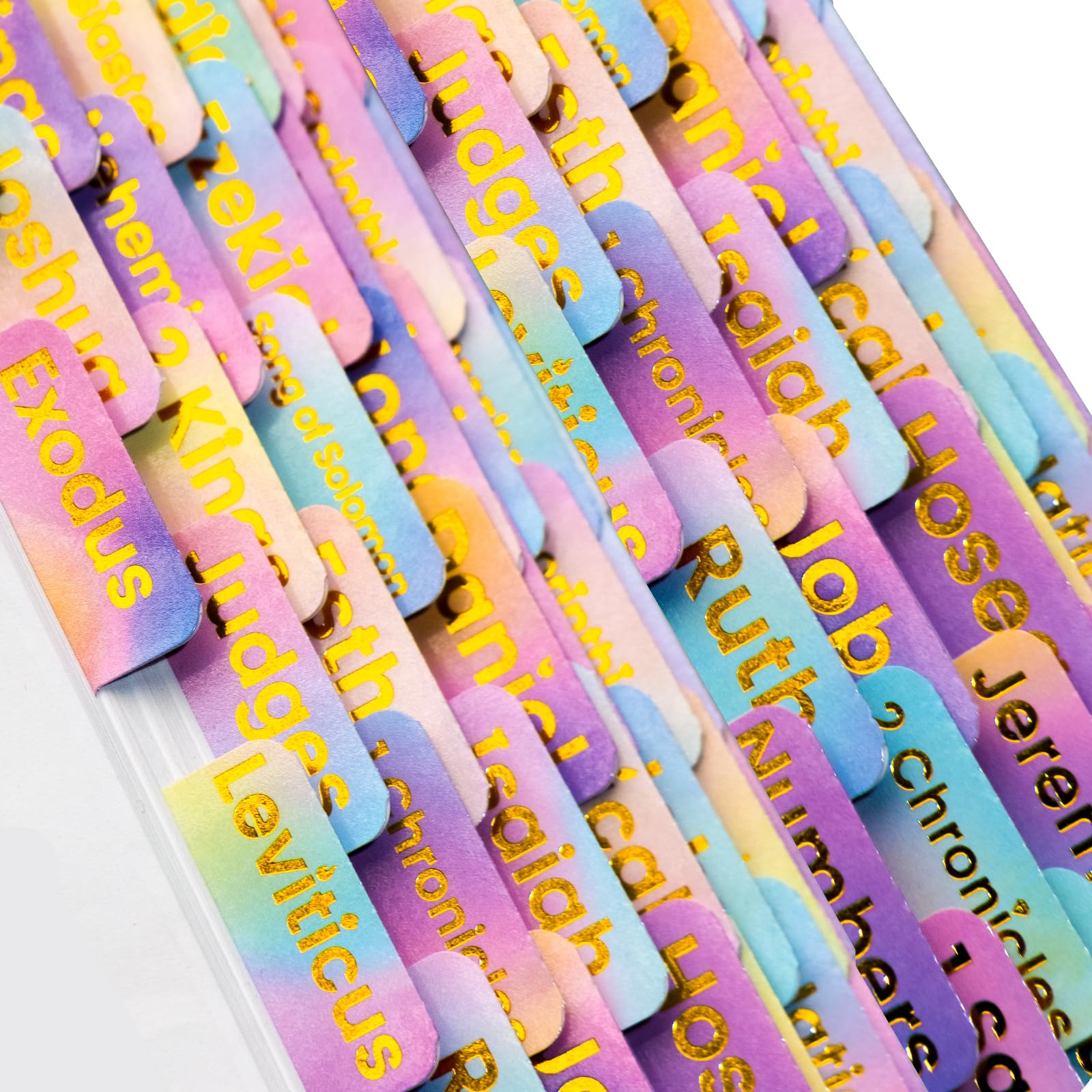 Bible Tabs with Unique Stickers, Gold Foil Laminated Bible Tabs, Bible Tabs for Women, Christian Gifts, Large Print Bible Tabs, Bible Book Index Tabs Labels, Bible Study Supplies (Rainbow)
