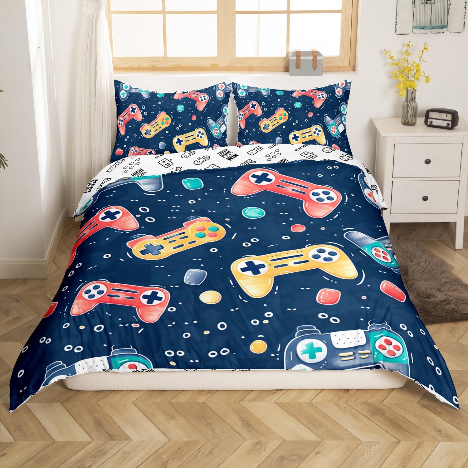 Loussiesd Gamer Bedding Set Single Size Kids Game Controller Comforter Cover Set for Boys Teens Gaming Duvet Cover Yellow Red Bedspread Cover Room Decor Quilt Cover - Image 2