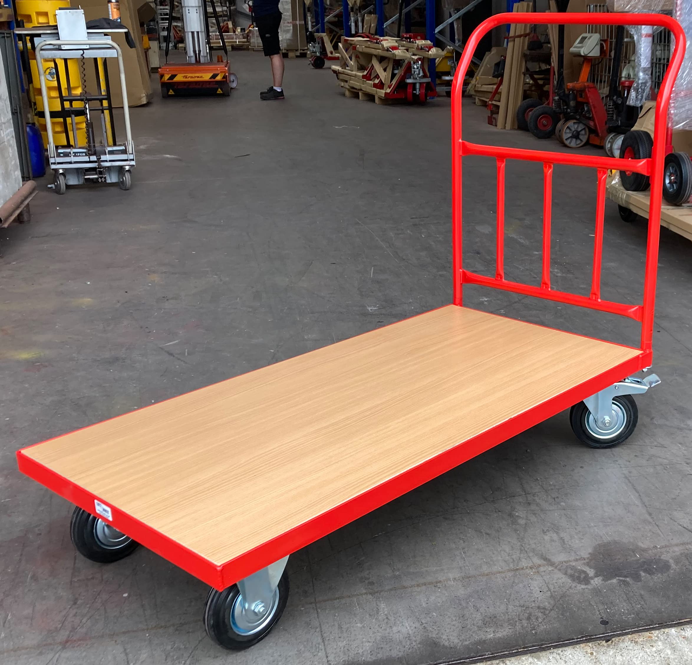 Heavy Du - Carrello a pianale in acciaio da 300 kg, con piattaforma lunga e ruote frenate per una facile manovrabilità e carichi pesanti, ideale per magazzini e logistica