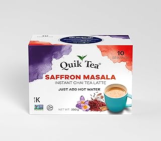 Quik Tea Saffron Masala Chai Tea Latte - 10 Count Single Box - All Natural Singe Serve Pouches of Instant Authentic Comfort Wellness Tea