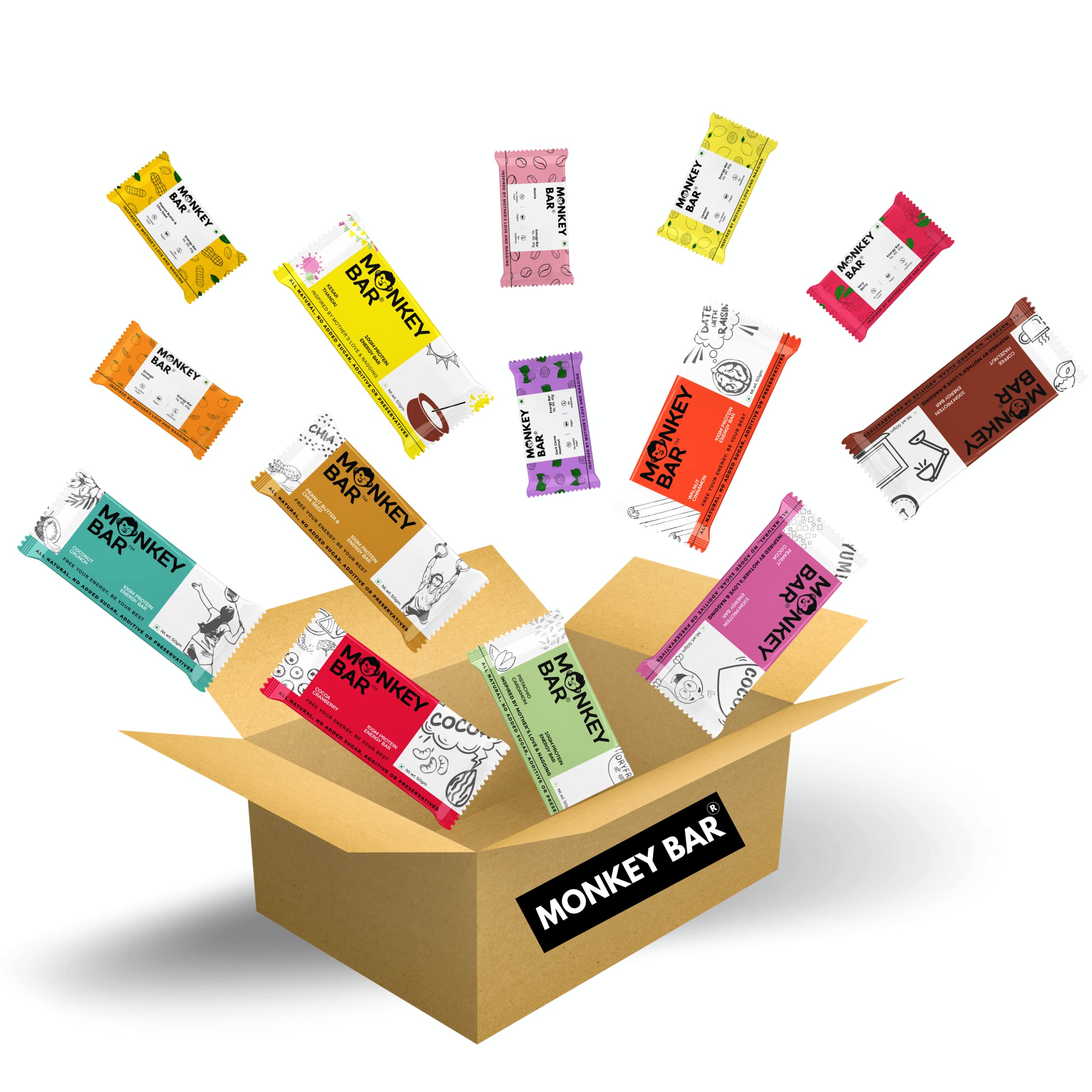 Ultimate Healthy Snack Bar Box - 14 Bars, 4-7 All Natural Ingredients, 8 Protein Bars & 6 Energy Bars, No Added Sugar, Sugarfree Instant Energy, Best Healthy Gift