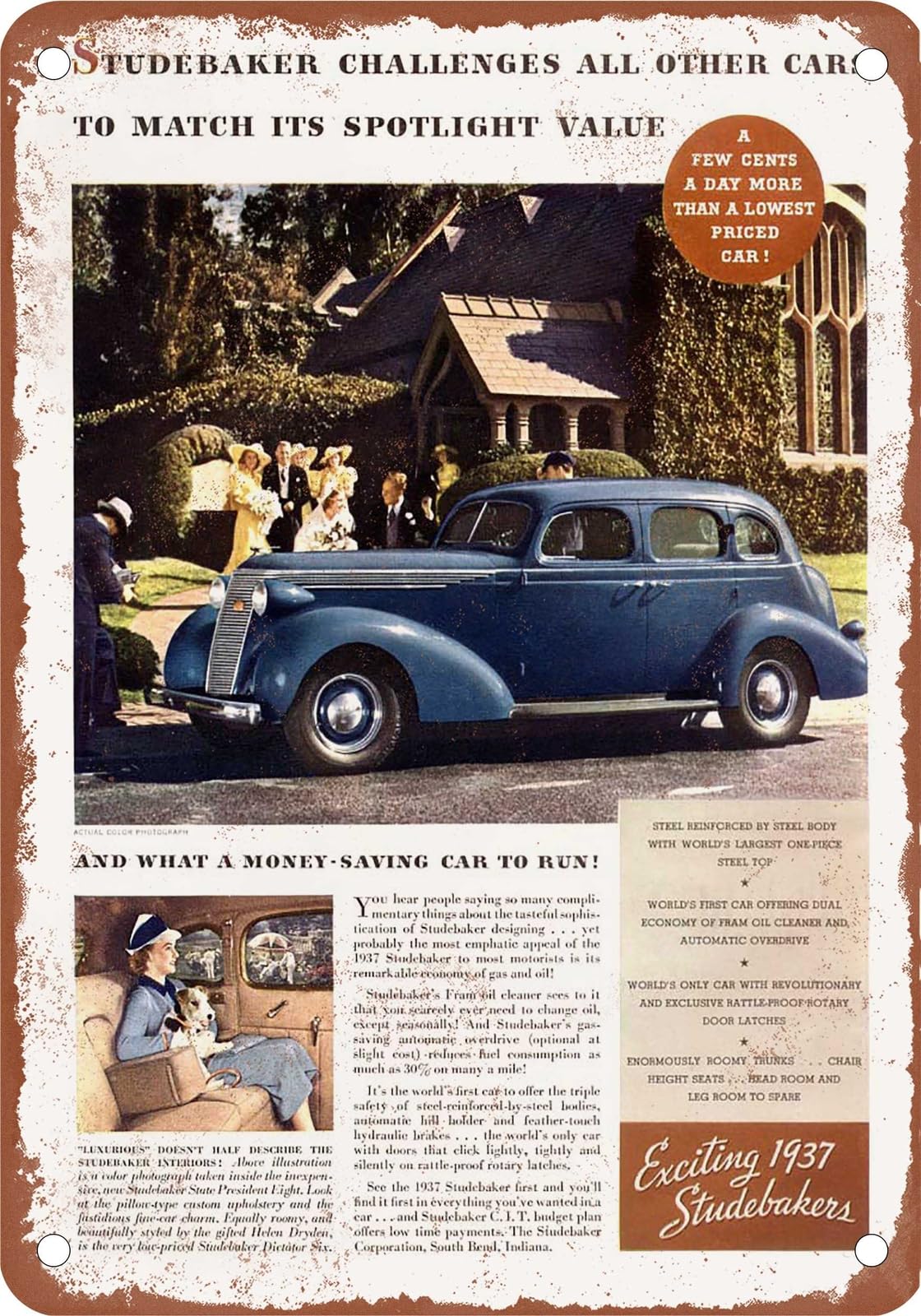Miaomansenstore Metal Sign - 1937 Studebaker Vintage Ad 07 - Old Retro Rusty Look Home Decor