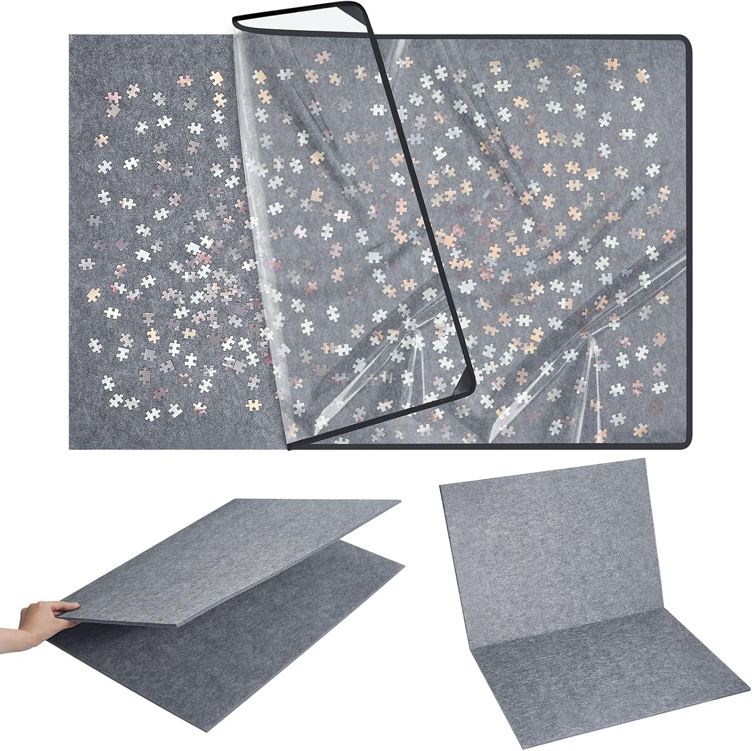 Sratte Jigsaw Puzzle Board with Dustproof Cover, Foldaway Felt Puzzle