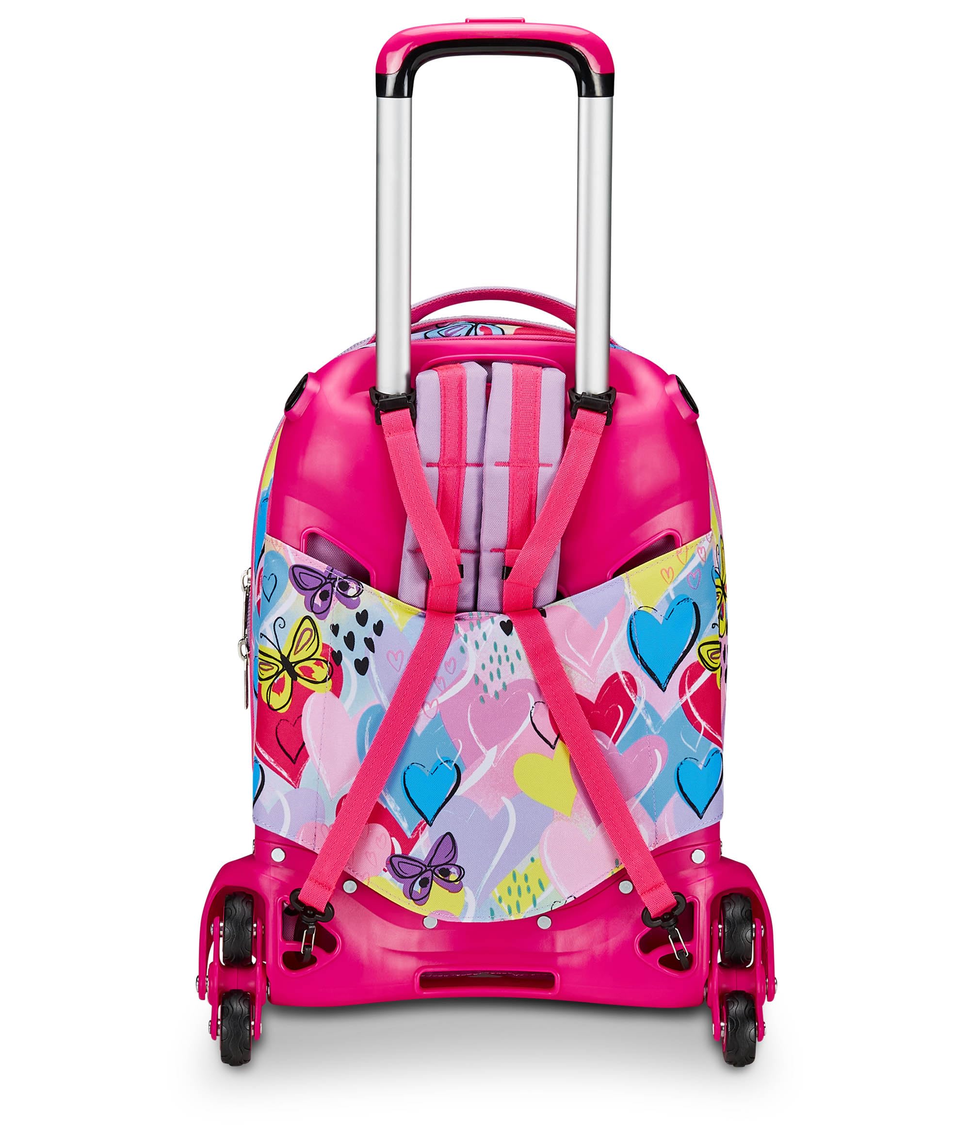 SJ Gang Trolley Scuola Jack 3 Ruote, Rosa, Magicance, 3 in 1, Triplo Uso, Zaino Con Carrello Sganciabile, Tasca Porta Borraccia e Crossover System, Zaino Scuola Elementare, Zaino Bambina