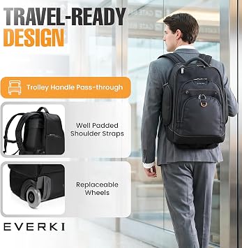 EVERKI Atlas Wheeled 2 Laptop Rolling Backpack for Men & Women, Grey - 30L