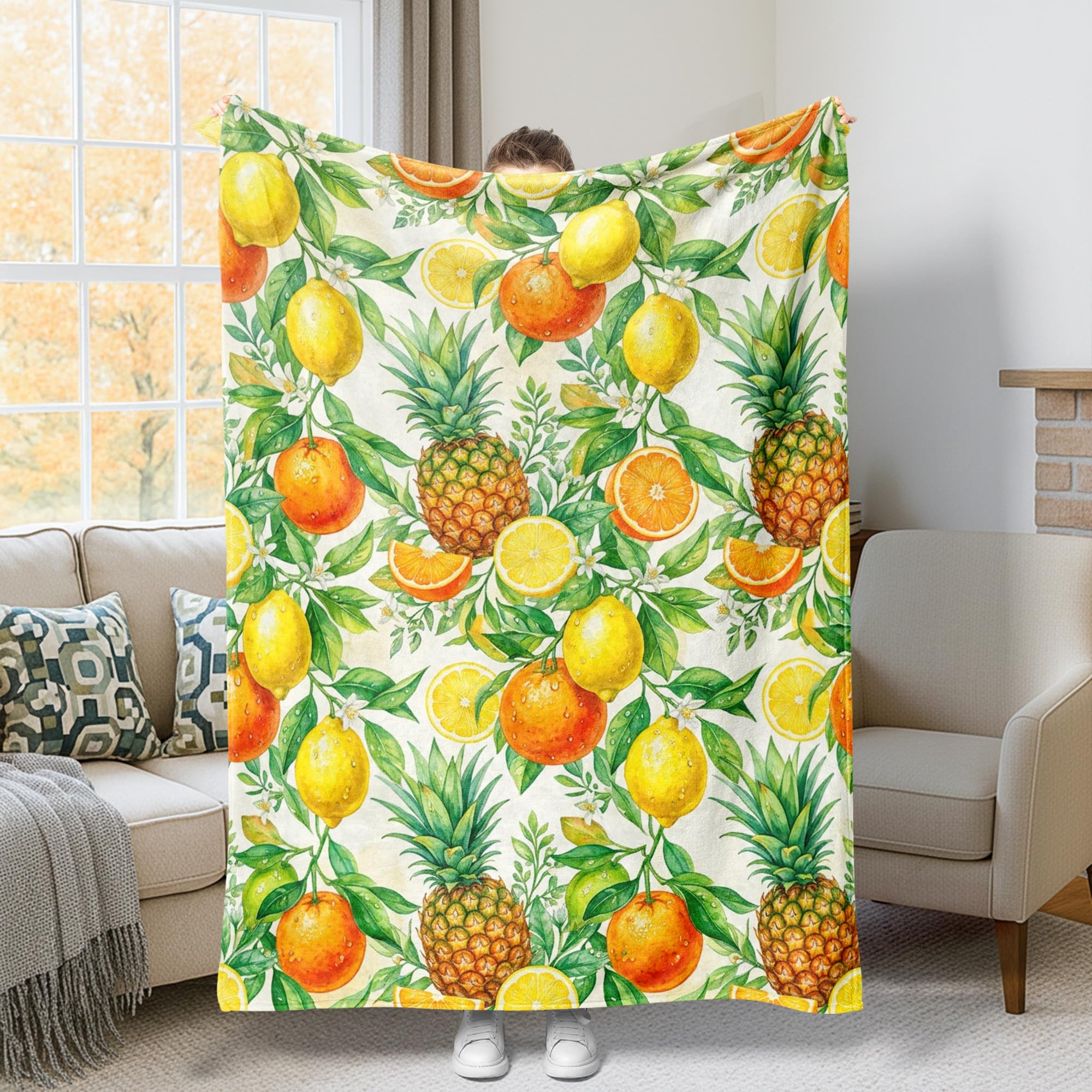 Manta de piña de diseño tropical y acabado polar suave premium