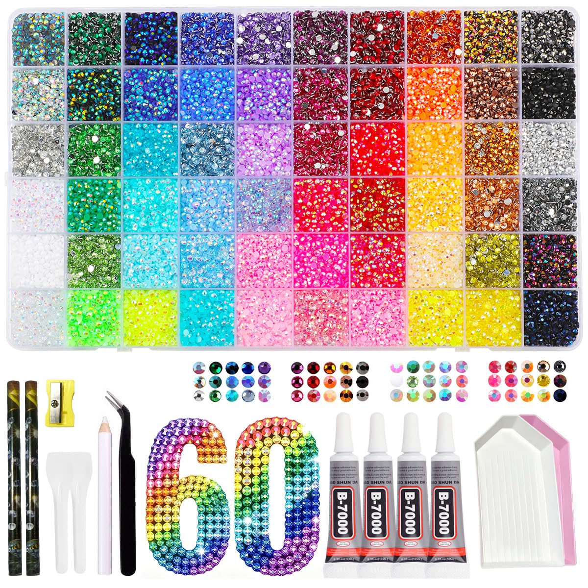 Bedazzling Kit, 51000Pcs, 60 Colors, 3mm, Rhinestones for Bedazzling