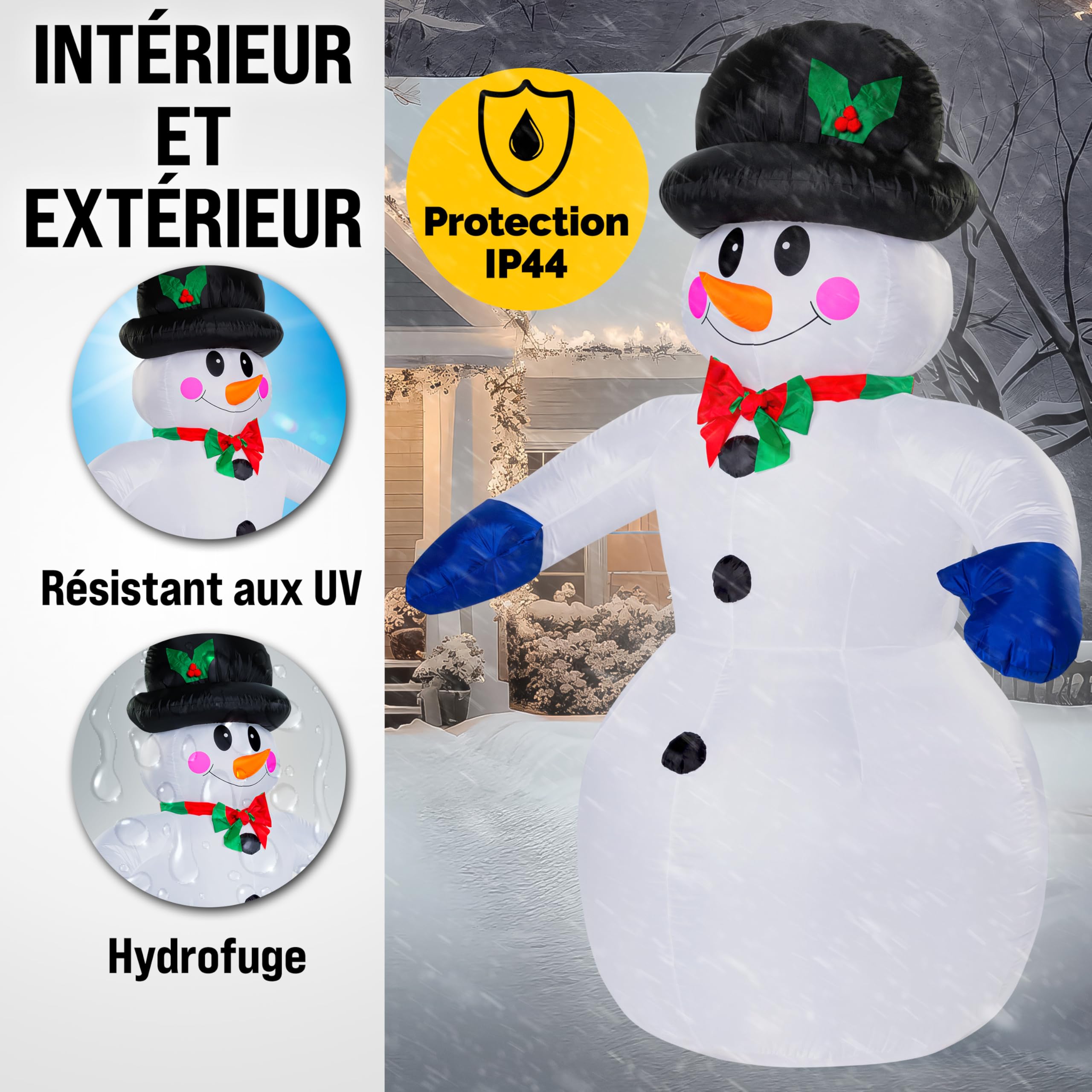 MONZANA® Bonhomme de neige gonflable 240 cm XXL décoration lumineuse Noël matériel fixation extérieur personnage figurine Noël fête autogonflant