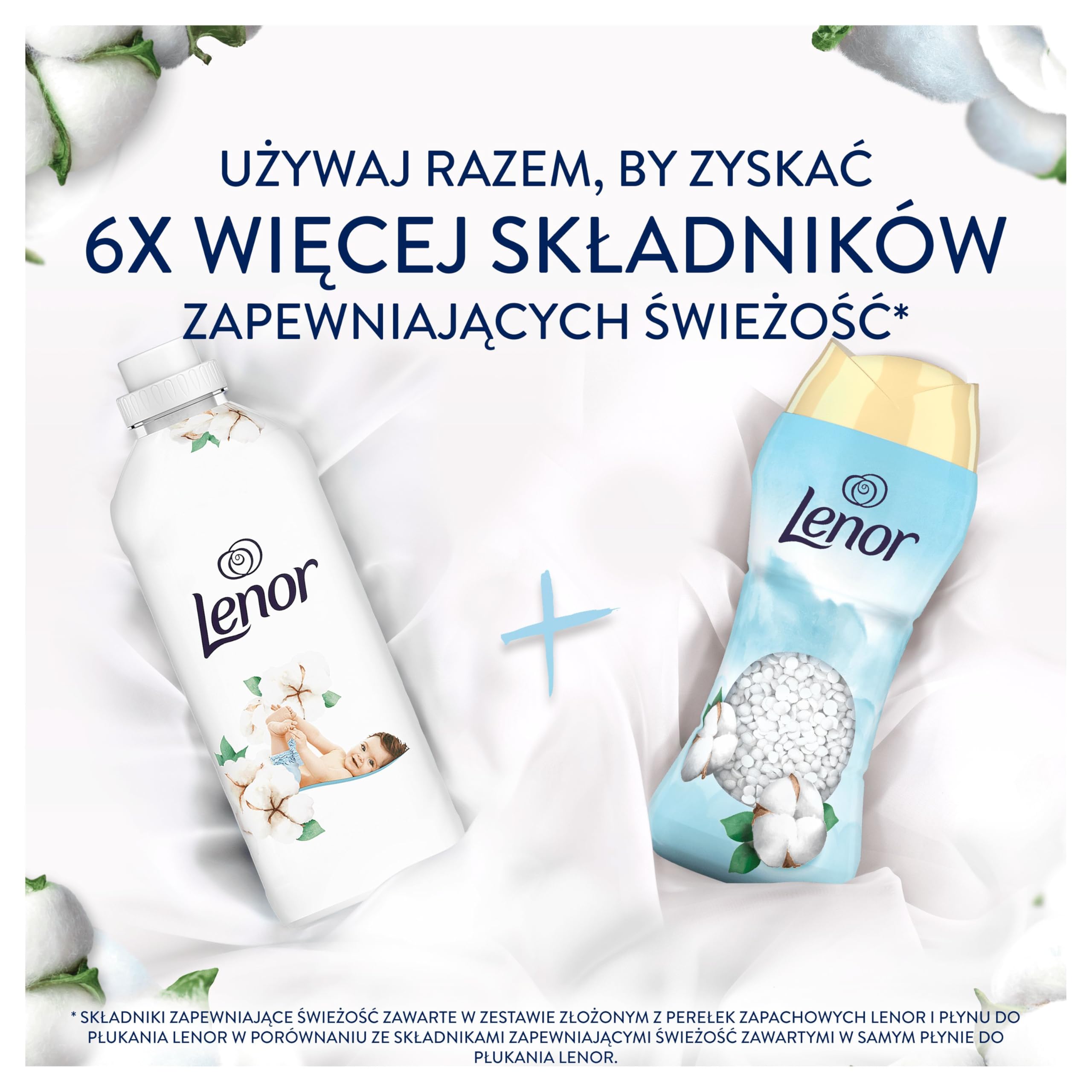 Lenor Cotton Fresh Perełki zapachowe do prania 6x495 g, delikatna świeżość, która trwa