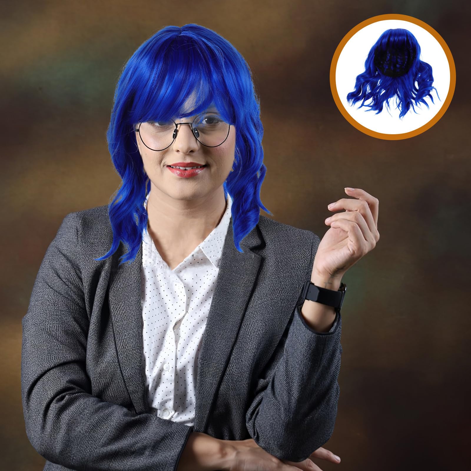 Tofficu 3 Stück Kurze Blaue Bob Perücke mit Gewellten Locken und Pony aus Hitzebeständigem Kunsthaar für Damen Realistisch Einfach zu Stylen für Cosplay Events und Kostümpartys