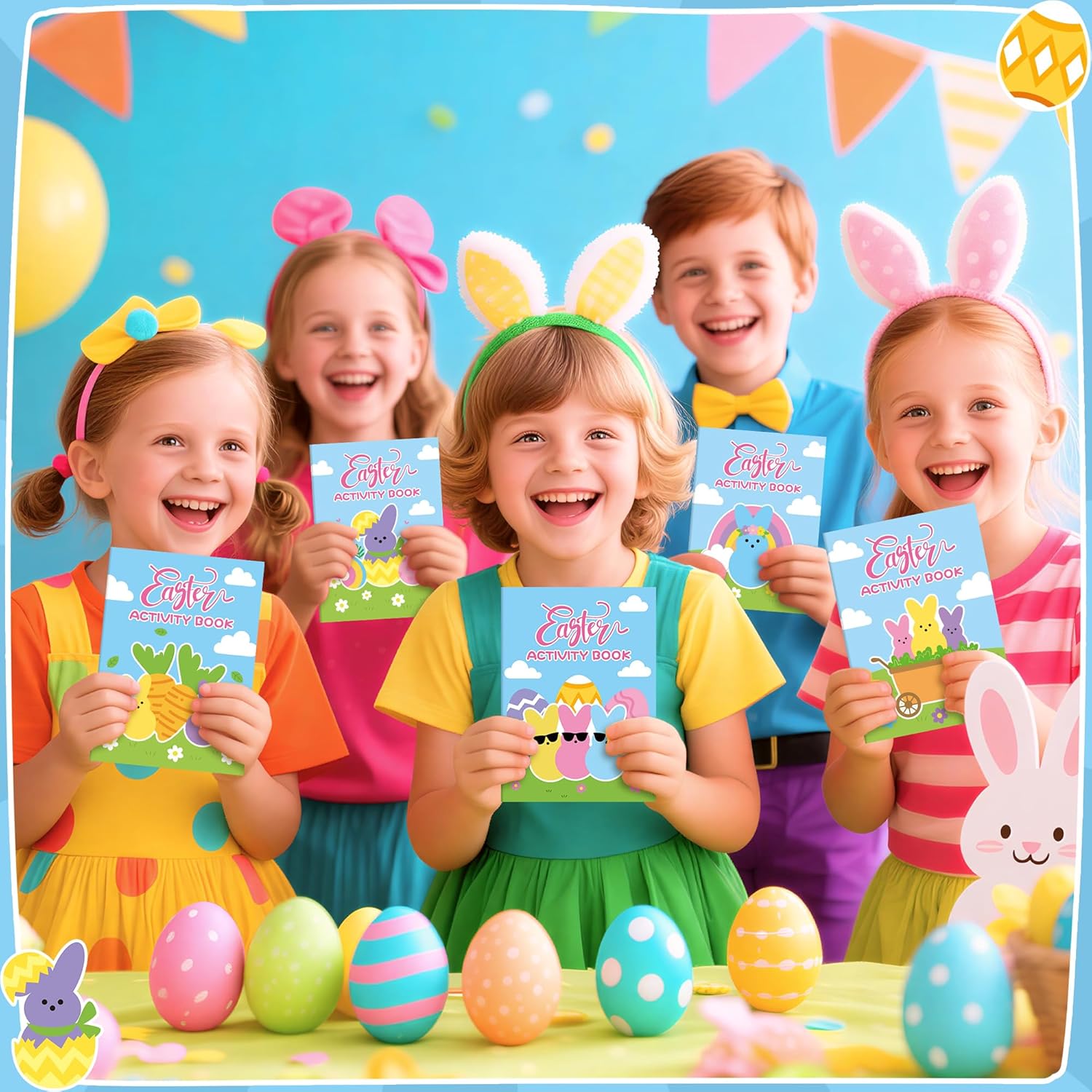 Easter Bunny Activity Books for Kids - 24Pcs Happy Easter Mini Games Coloring Book Set Rabbit Theme Bulk Mazes Word Search Word Scramble Games for School Classroom Spring Holiday Party DIY Favor