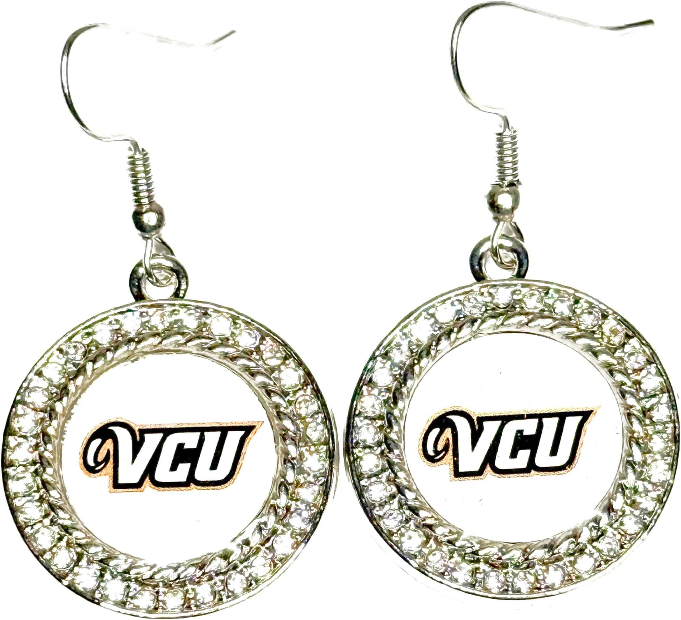 VCU rhinestone embellished sports fan dangle earrings