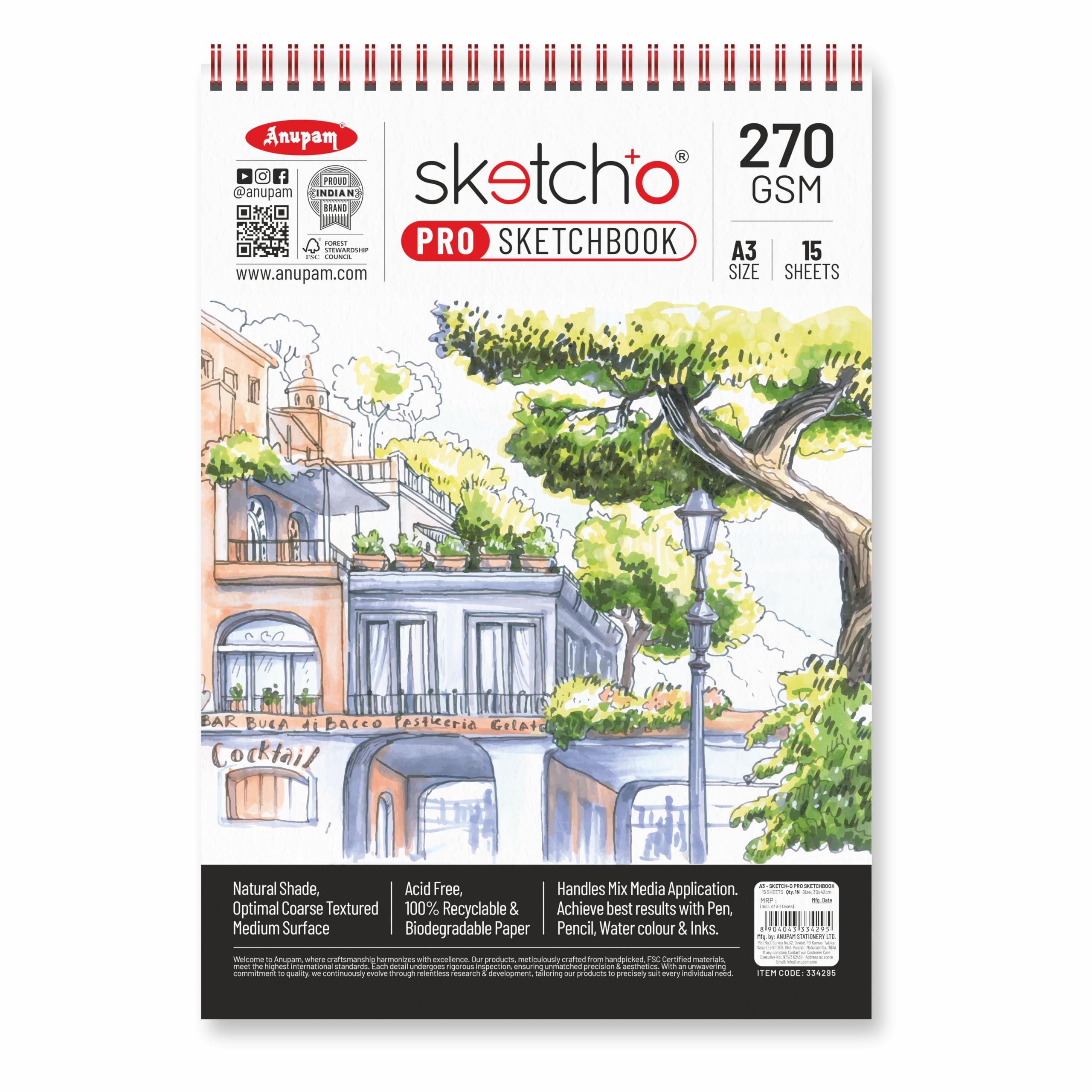 Anupam Sketch-O Sketchbook A5 | 60 Sheet 120 Pages | 140GSM | Durable Acid Free Drawing Paper |Top Spiral-Bound Sketchpad for Artists Kids & Professionals for Marker Colored Pencil Charcoal (Pack of 1) — Amazon image 26