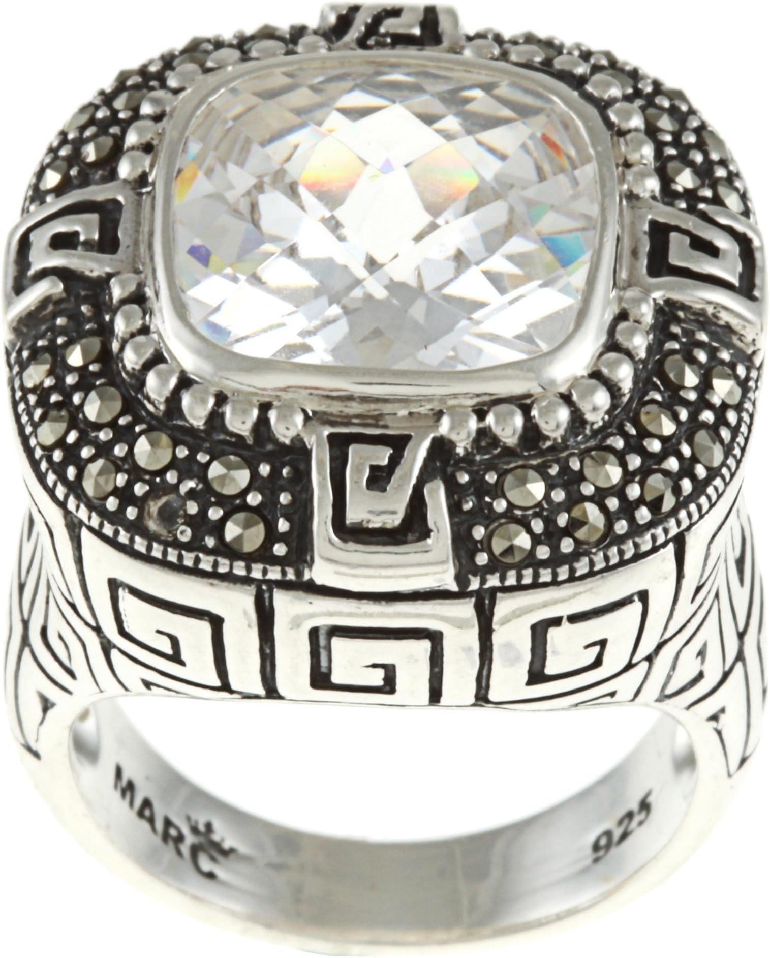 MARC Sterling Silver Clear Cubic Zirconia and Marcasite Cocktail Ring