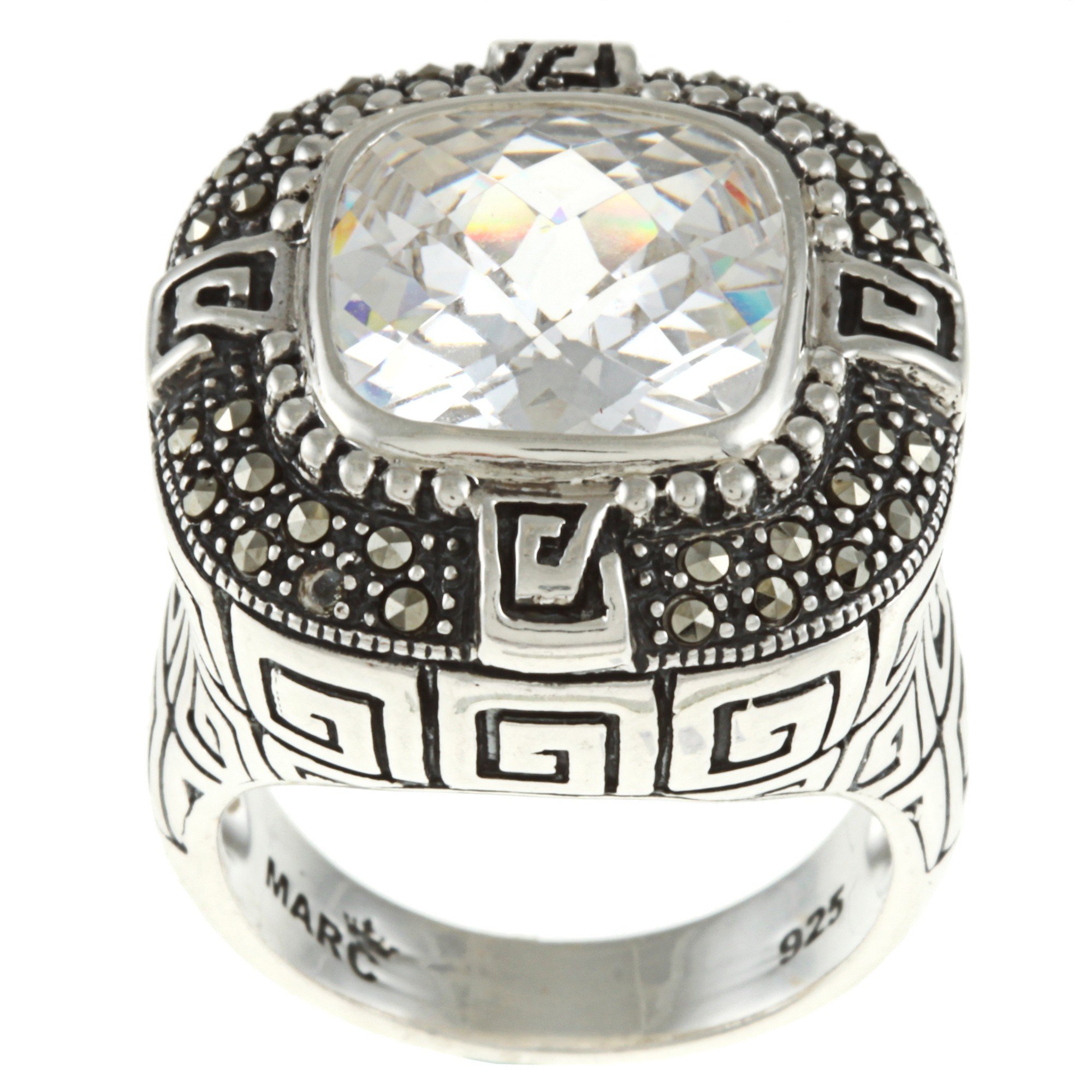 MARC Sterling Silver Clear Cubic Zirconia and Marcasite Cocktail Ring