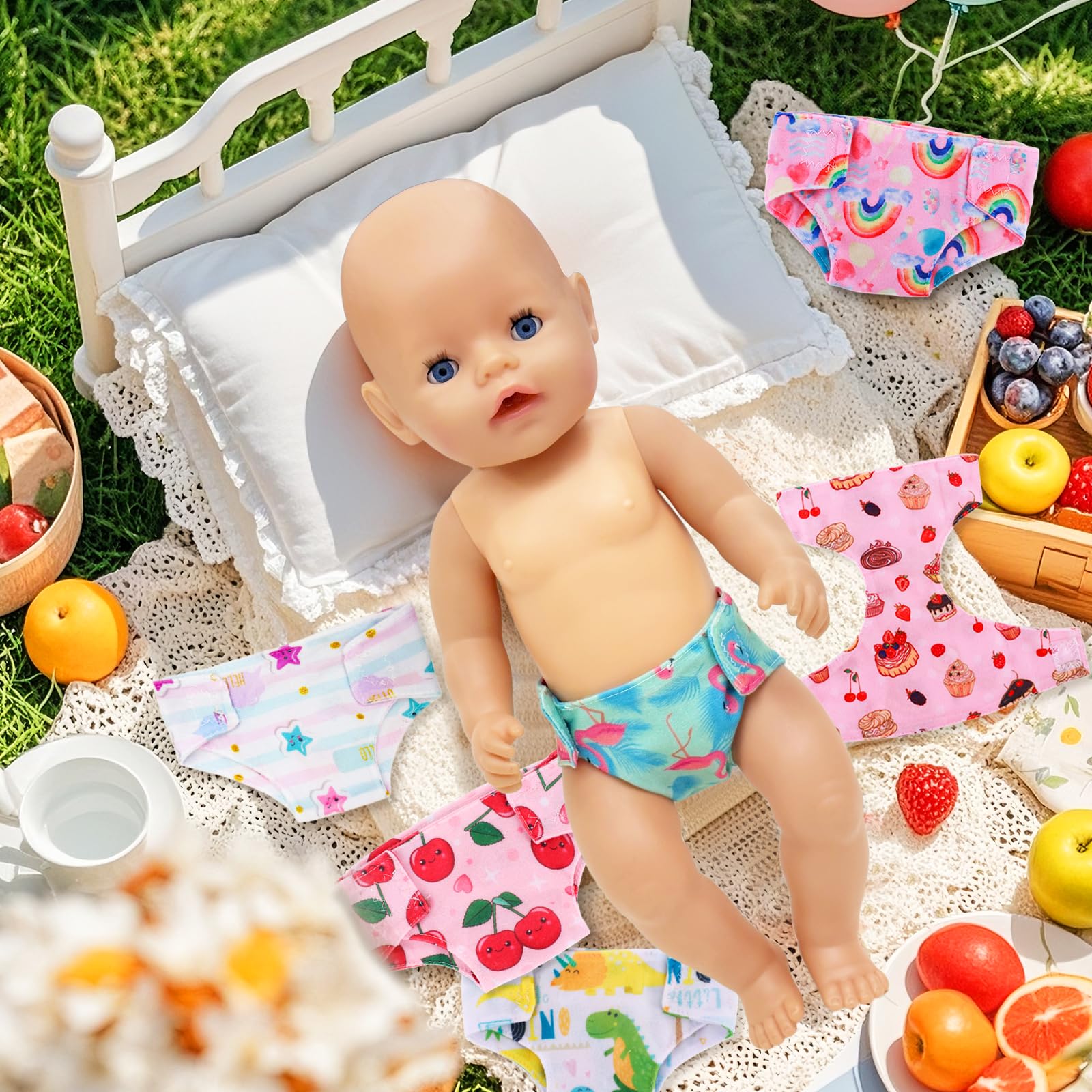 6 Pcs Doll Diapers for Baby Dolls 14-18 inches, Cute Doll Accessories for Baby Dolls 30-43 cm, Reusable Doll Accessories - Image 4