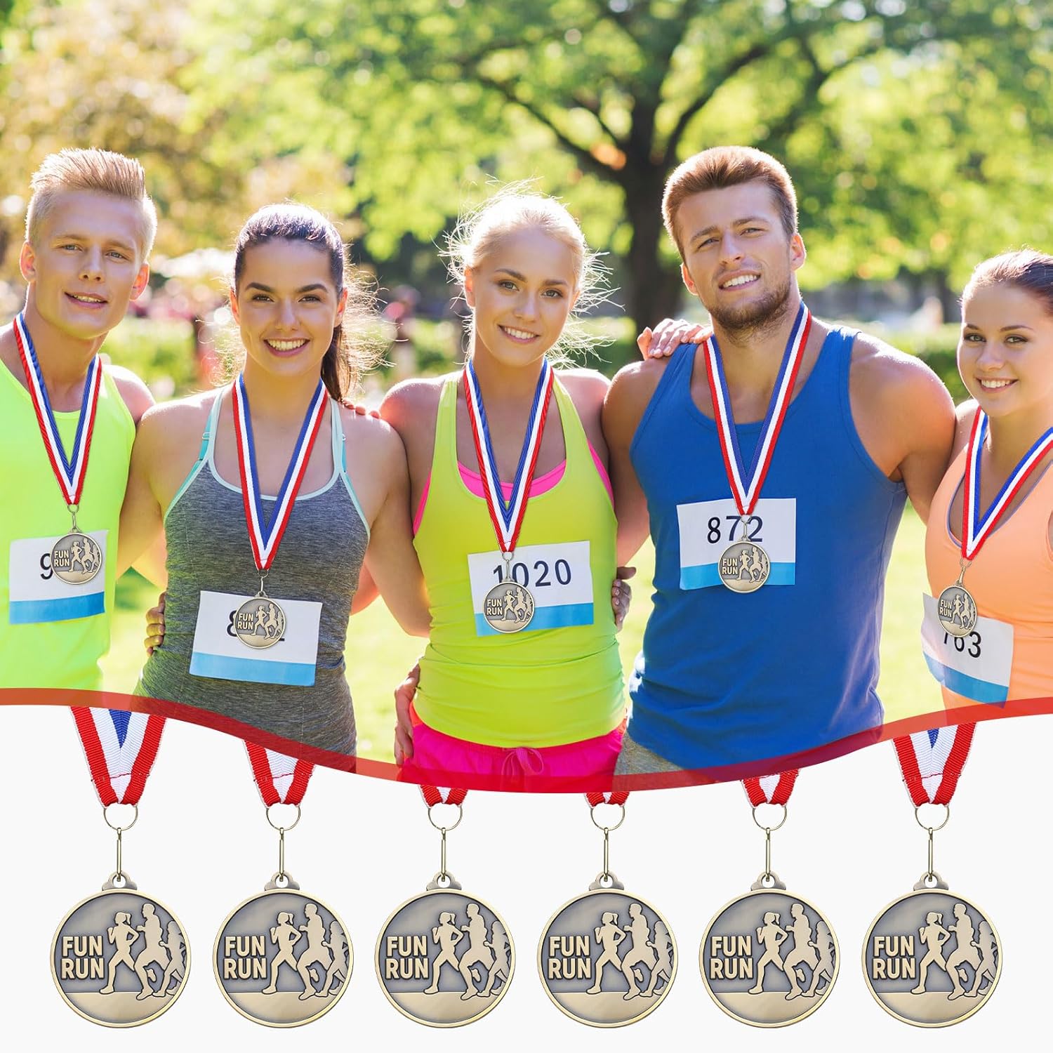 Remuuly 30/60 Pcs Fun Run Medals Bulk 2" Track and Field Medals Abstract Gold Running Trophy with Neck Ribbons Prize Gift for Tournaments Sports Competition Group Adult Event