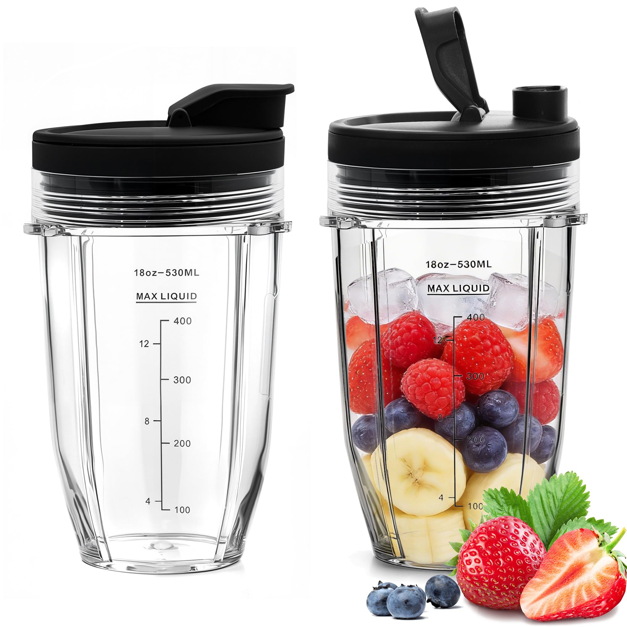 Photo 1 of ***NO LIDS***2Pcs Replacement 18oz Blender Cup for Ninja, Blender Cup with Sip & Seal Lids for Nutri Ninja BL456 L480 BL642 BL685 BN400 BN751 BN801 NN101 SS100 SS151 SS351 CL401A, Ninja Blender Replacement Parts***NO LIDS***