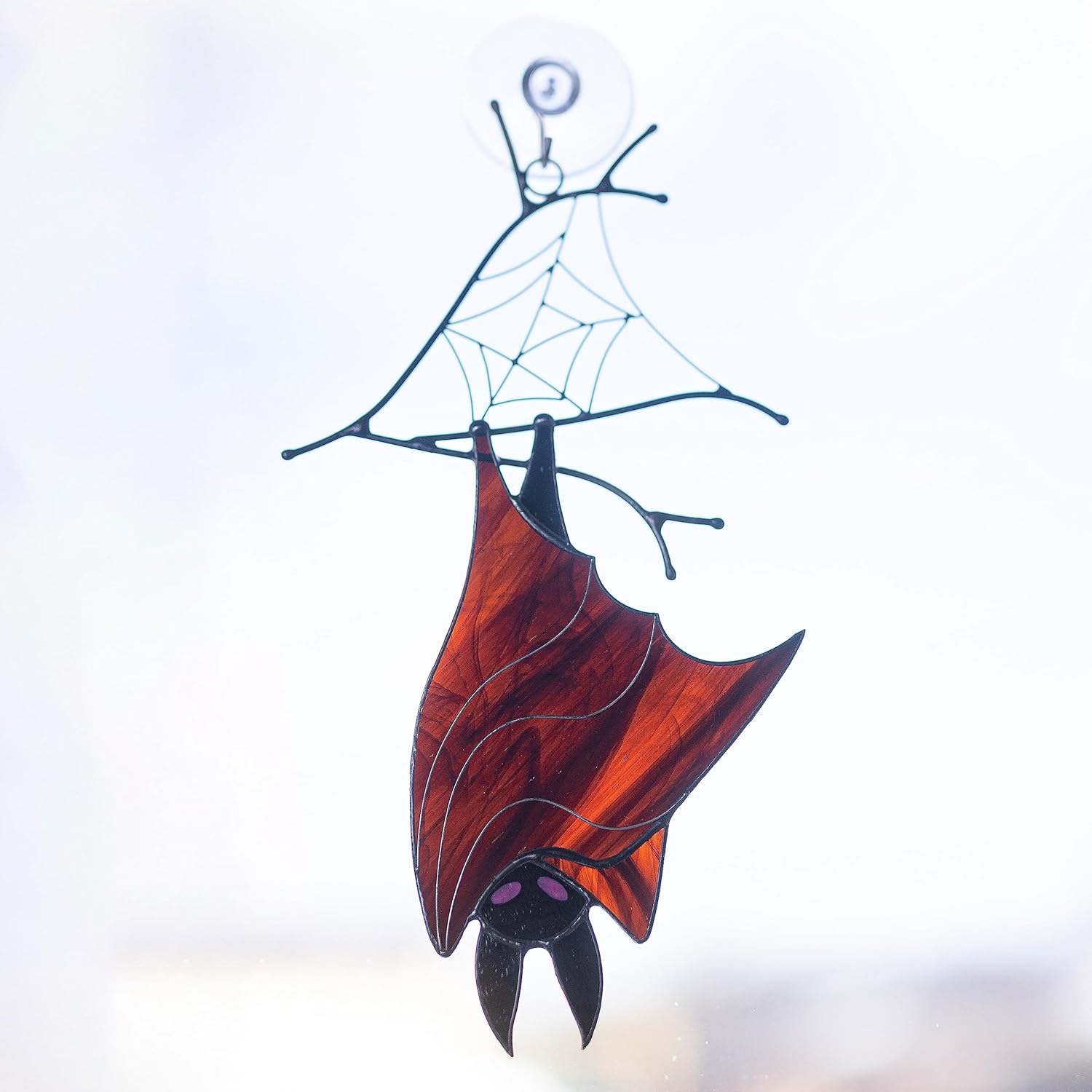 Bat Suncatcher for Window – Handmade Goth Decor for Home – Halloween Stained Glass Adornment – Spooky Bat Decor for Halloween Celebrations