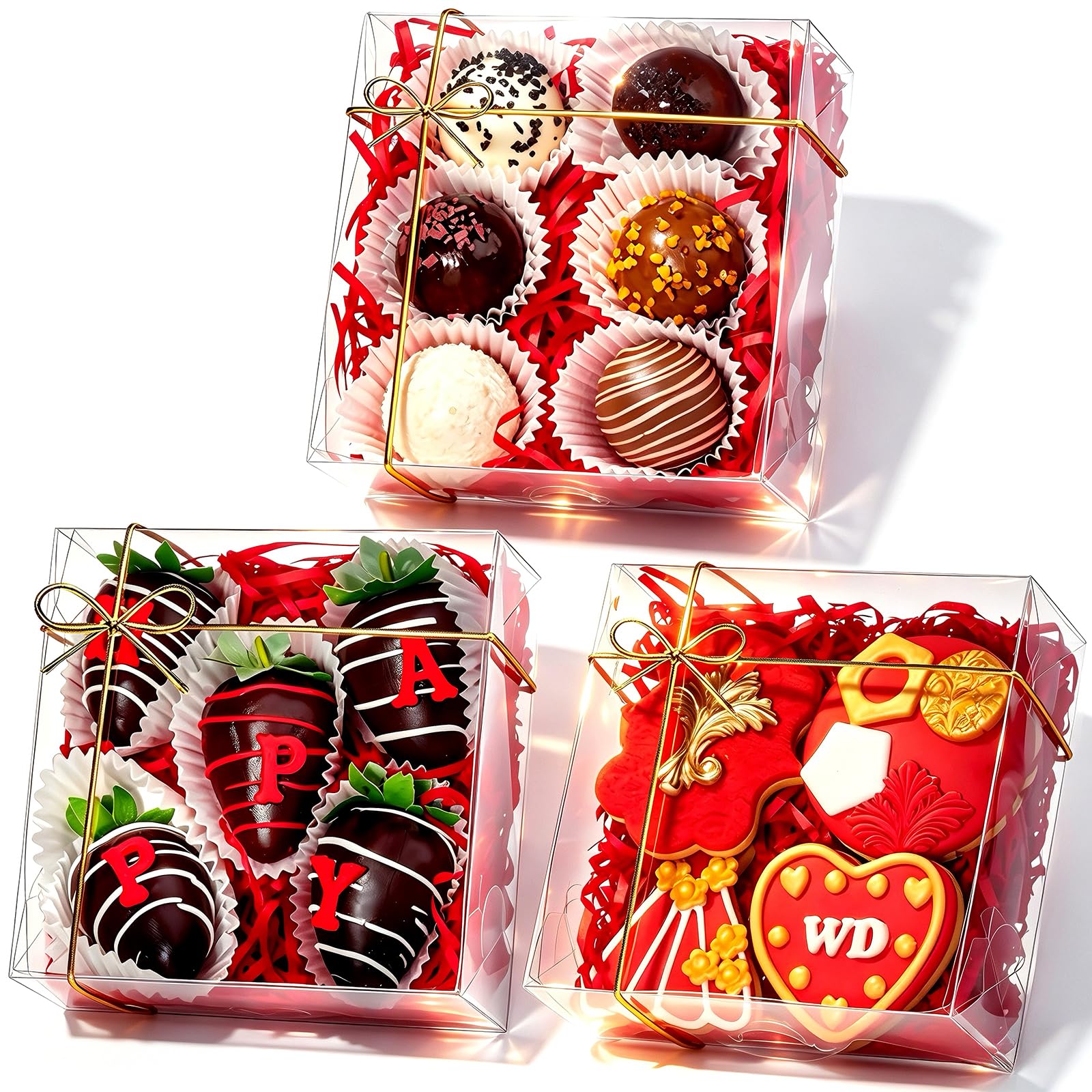 JCXGRVC 50Pack Full Clear Cookies Boxes 5x5x2Inches Bakery Boxes for Strawberries,Chocolate Bomb,Cakesickle,Mini Cake Cinnamon Roll &more