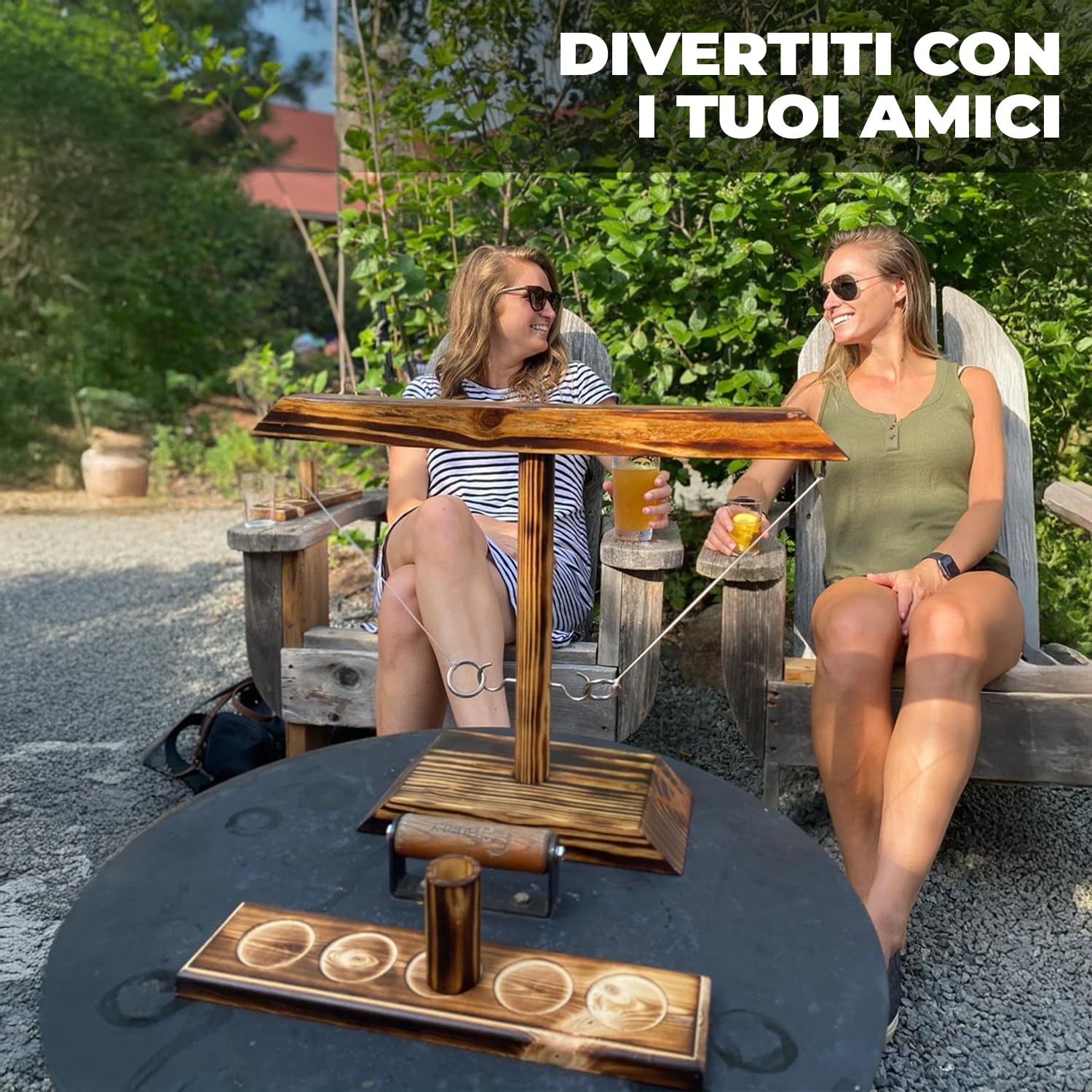 Original Cup Gioco Ring Toss® | Gioco di abilità in Legno | qualità Premium | Lanciatore di Anelli Appeso | Chi sarà Il più Veloce? | all'Interno e all'aperto | Adulti | 100% Legno | SparkL®