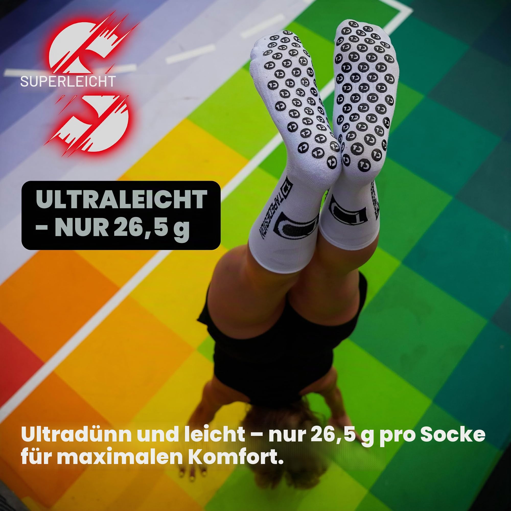 Tapedesign – Doppelpack Superlight Socks – 2 Paar ultraleichte Grip Socken für Fußball & Sport – Super dünn & elastisch – Rutschfest in Schuhen – Maximaler Halt & Komfort für Training & Wettkampf