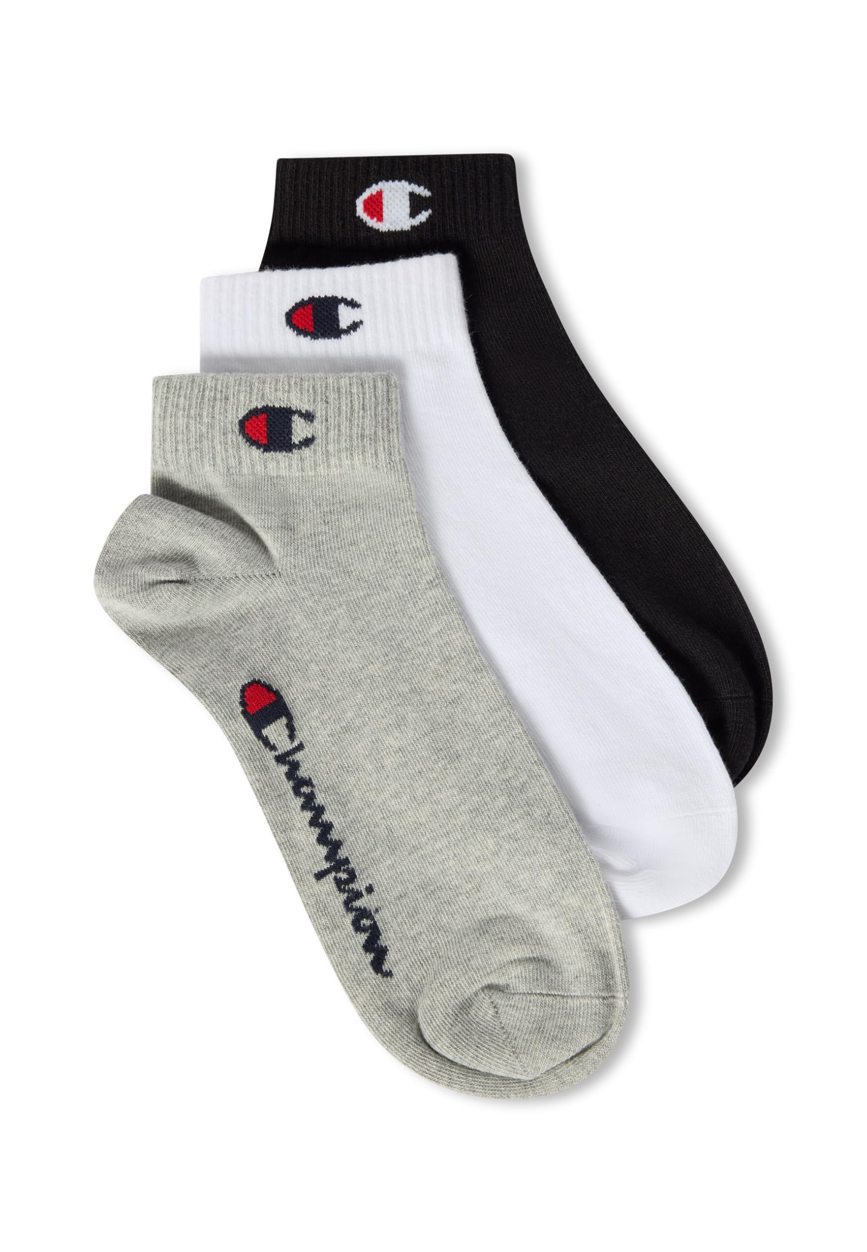 Champion Grey Melange Accessories Basics 3Pk Quarter Socks, 3 Uk
