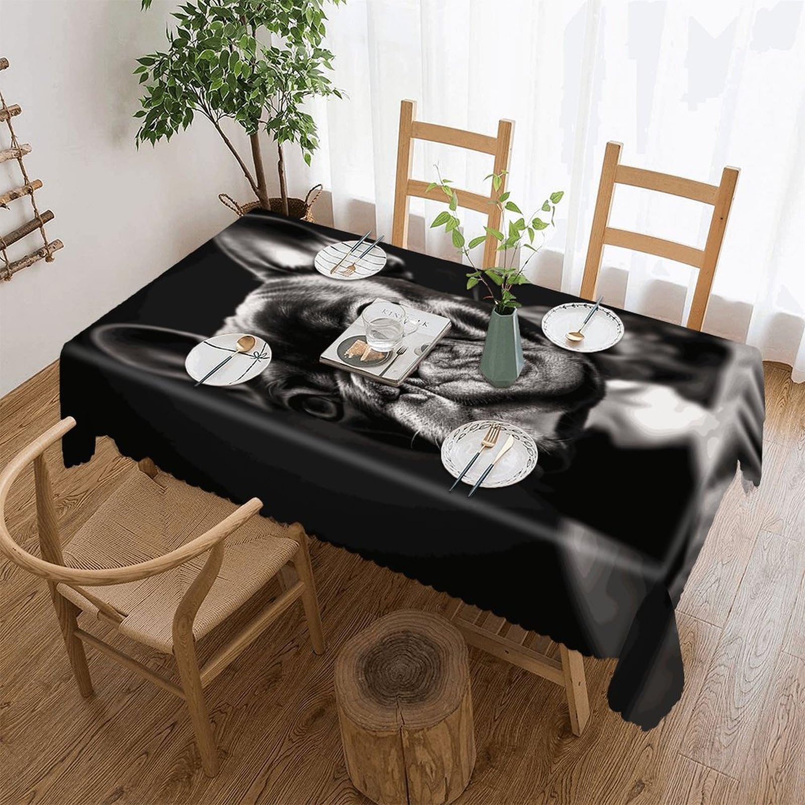 Fekiloot Style French Bulldog4 Tablecloths Heavy Duty Washable Fabric,Birthday Tablecloth-Wavy Edge Design,Polyester Table Cloth For Restaurant,Picnic,Indoor And Outdoor Dining60 X86