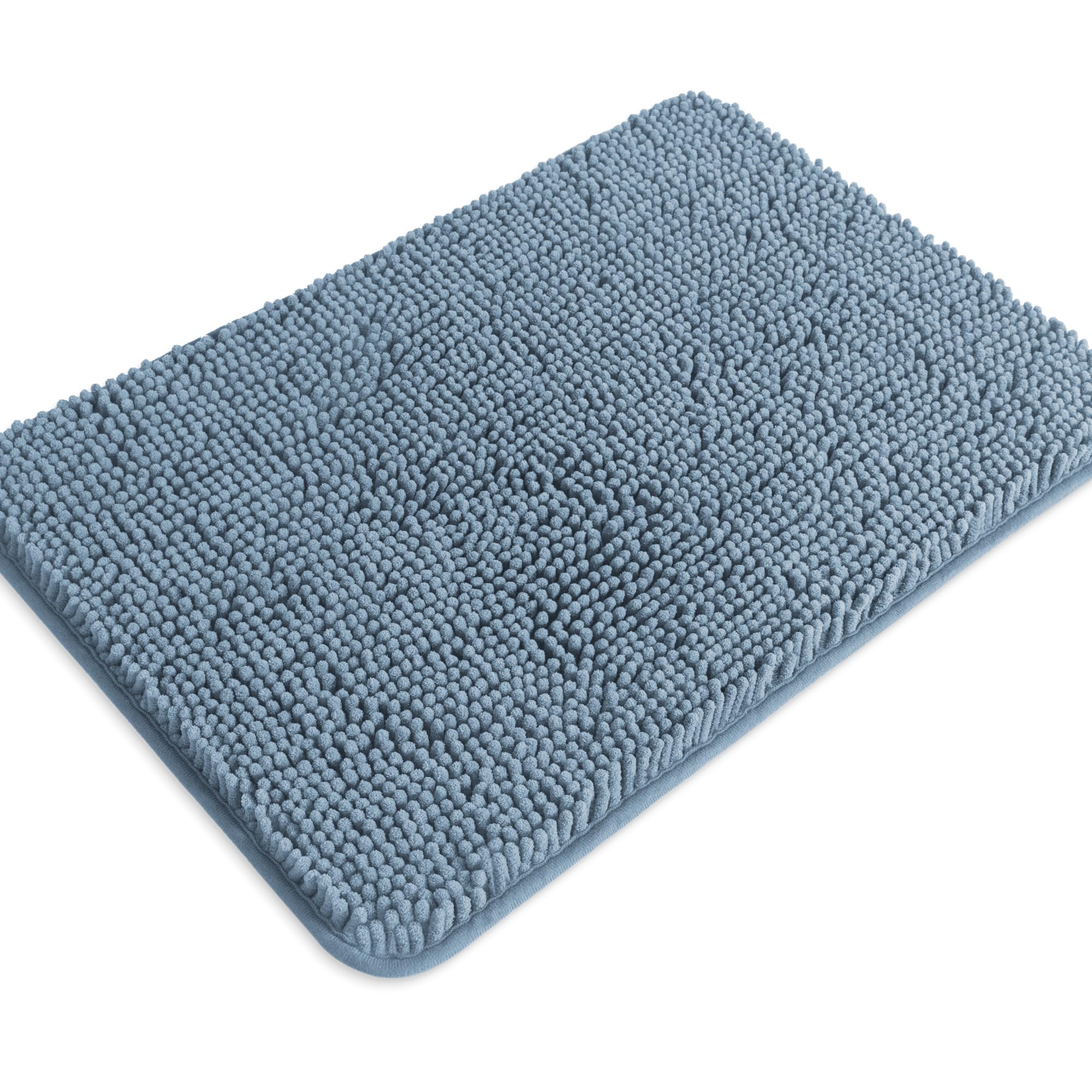 PureSwan Blue Bathroom Rugs – Absorbent and Washable Bath Mat, Non-Slip, Thick Soft Chenille Bath Rugs for Bathroom Floor, Shower, Sink - 17" x 24"