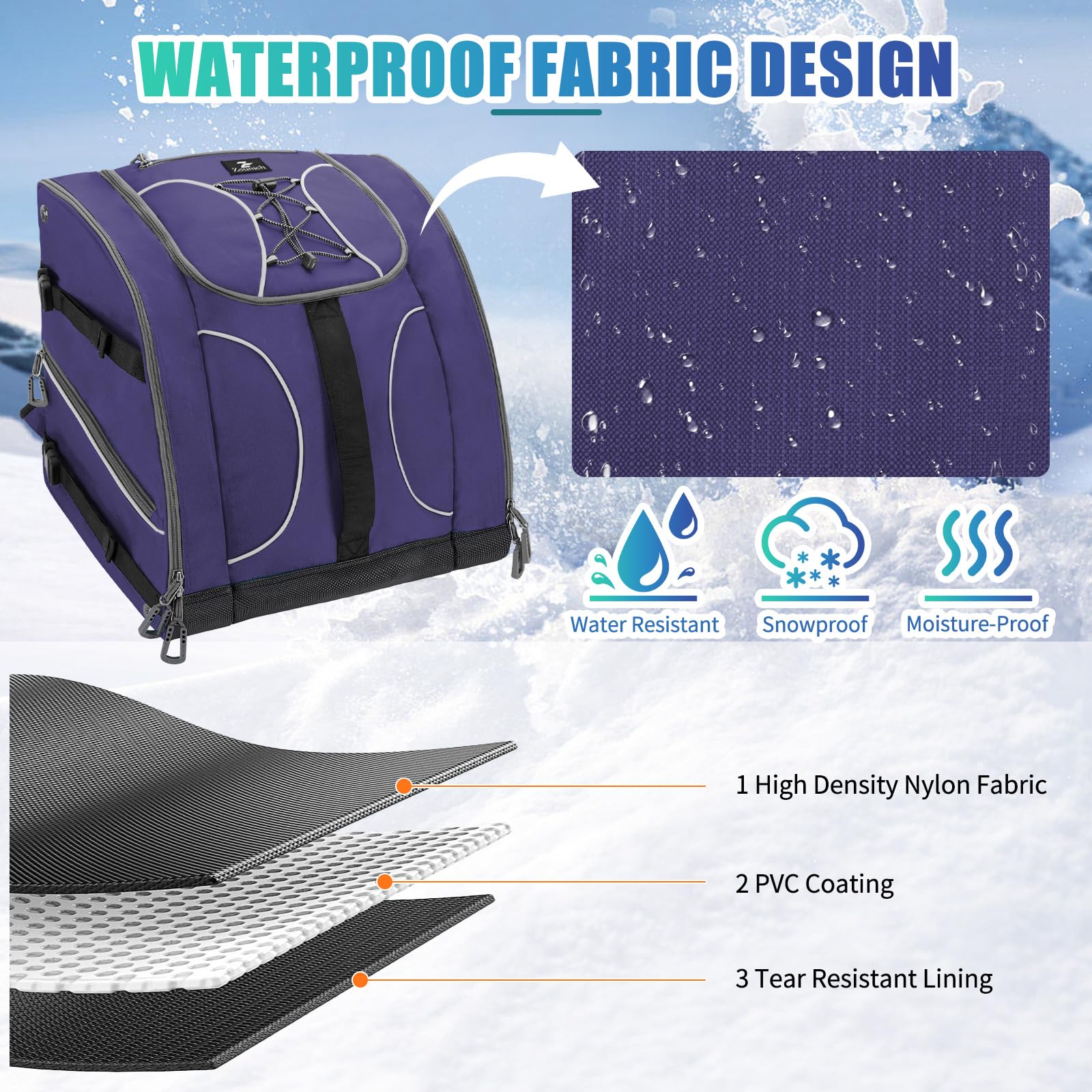 ZOUNICH Bolsa para Botas de Esquí 55L, Mochila Resistente al Agua con Compartimento para Casco