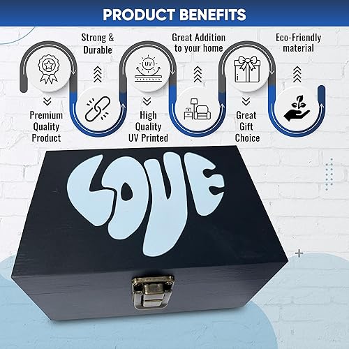 Miniatura 3 de LOVE Caja de recuerdos, caja de almacenamiento de madera negra, caja de madera decorativa para decoración del hogar, caja de memoria de madera para