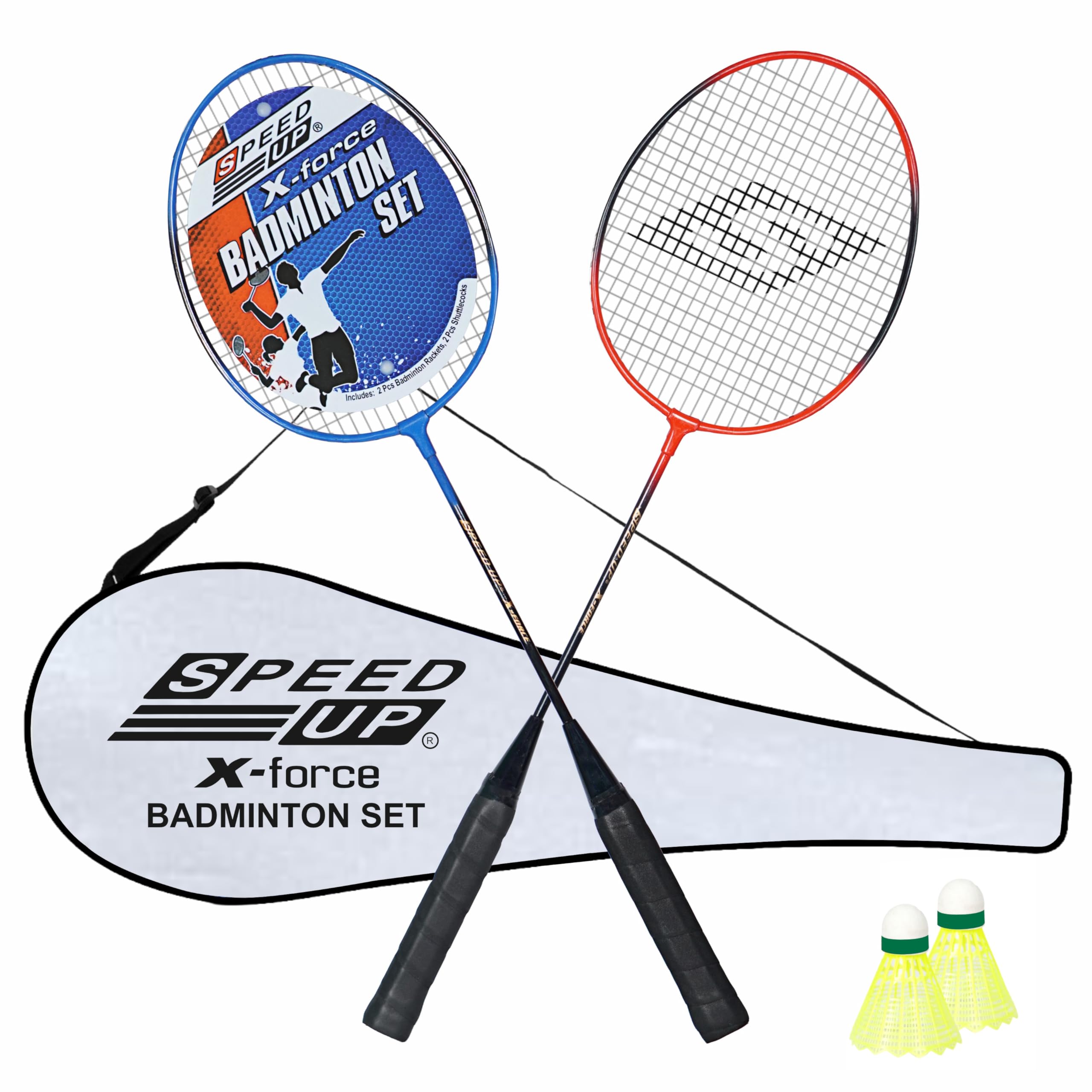SPEED UP X-Force Badminton Set with 2 Rackets, 2 Nylon Shuttlecocks & Carry Bag, Ergonomic PU Grip-image-16