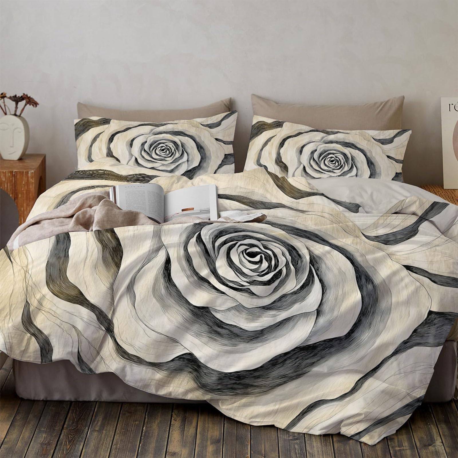 Housse de couette 240x260 motif tourbillon fleurs fleurs avec taies