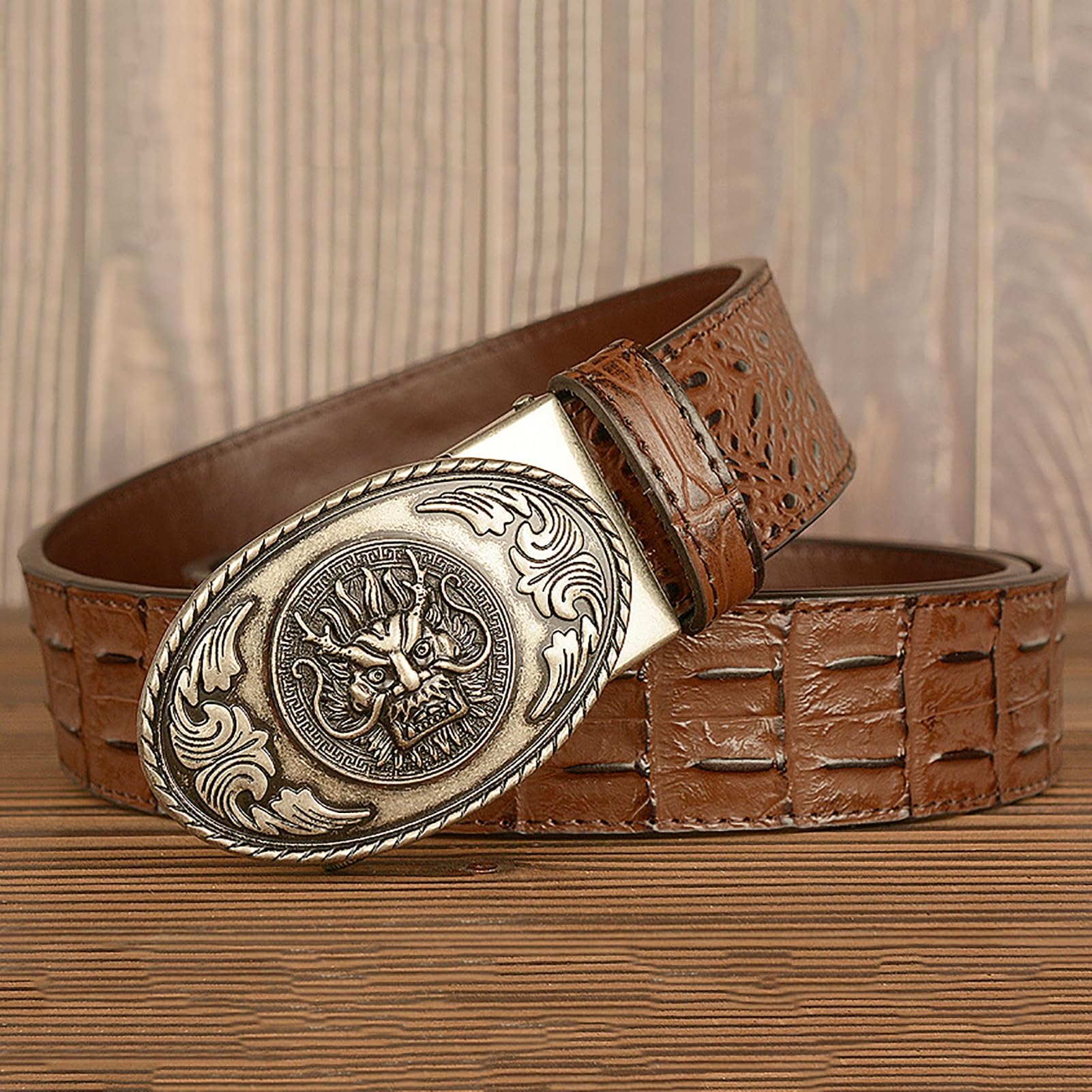 pasek, Paski damskie i męskie, klamra z głową smoka, paski ze skóry naturalnej, w stylu western, do jeansów, szerokość 3,5 cm