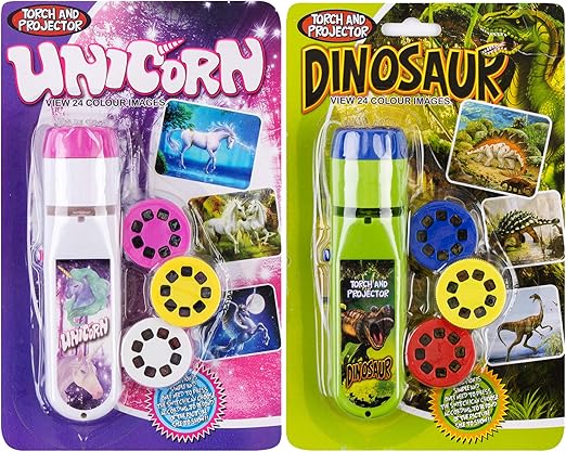 Georgie Porgy Slide Torch Projector Toys Flashlight for Kids Educational Toys Science Set Wall Ceiling Tents Night Lamp for Boys Girls with 2 Tattoo Stickers (Dinosaur + Unicorn)
