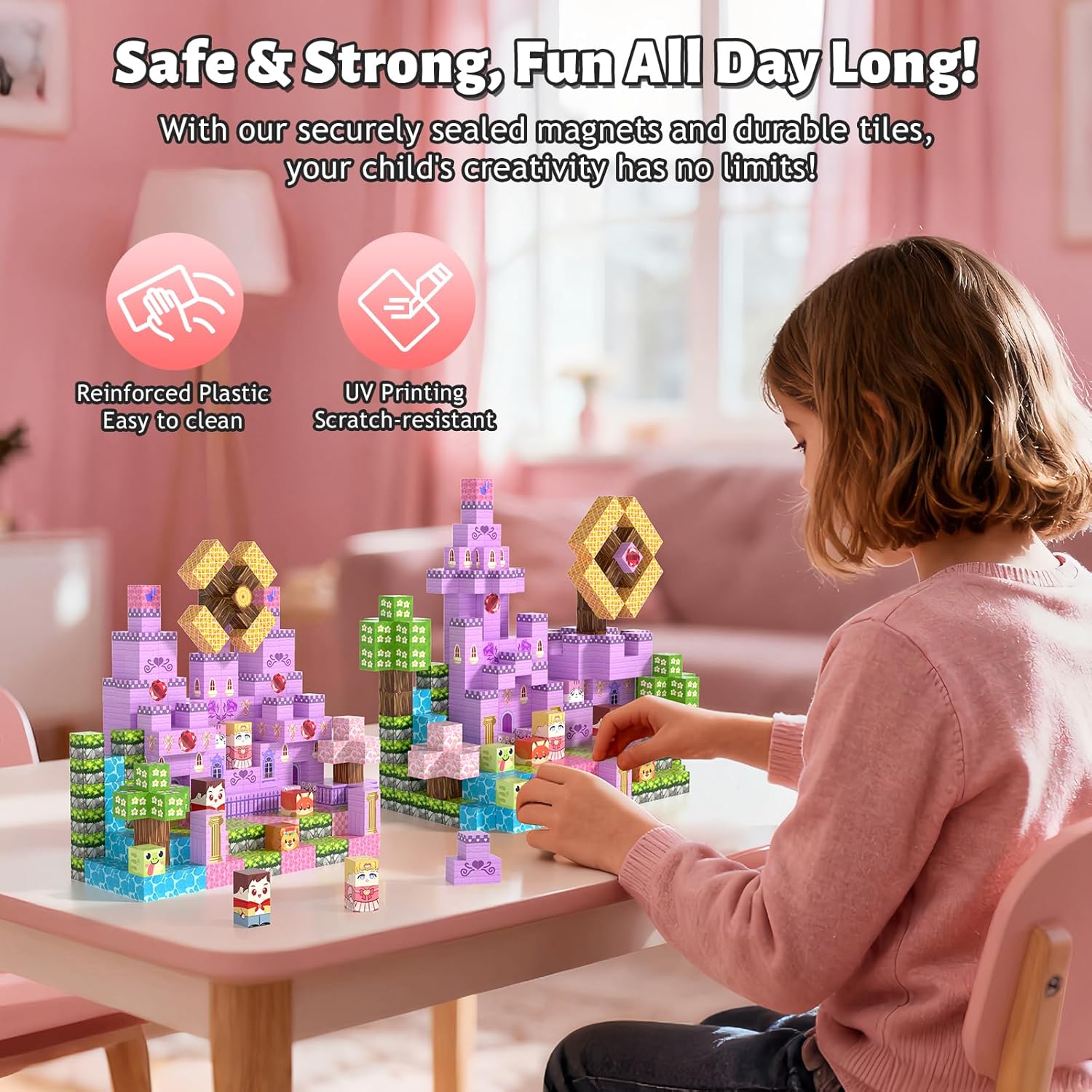 150pcs Magnetic Blocks,Magnetic Building Blocks, STEM Sensory Toys with Princess Castle Build–Creative Magnet Tiles for Toddlers Ages 3+,Boys & Girls–Christmas Birthday Party Kids Gifts