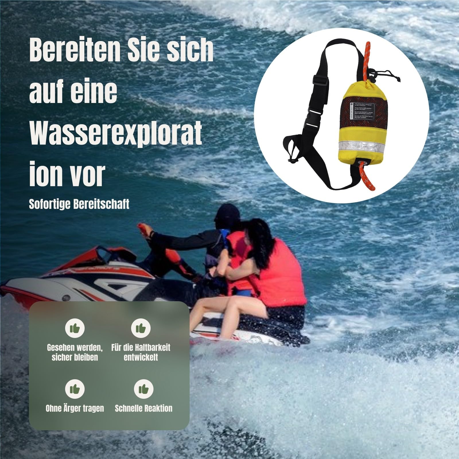 Wurfsack, schwimmendes Seil, gut, werfbare Schwimmvorrichtung, 16 m Ausrüstung für Kajak, Schwimmen, Segeln, Rafting, Outdoor-Zubehör