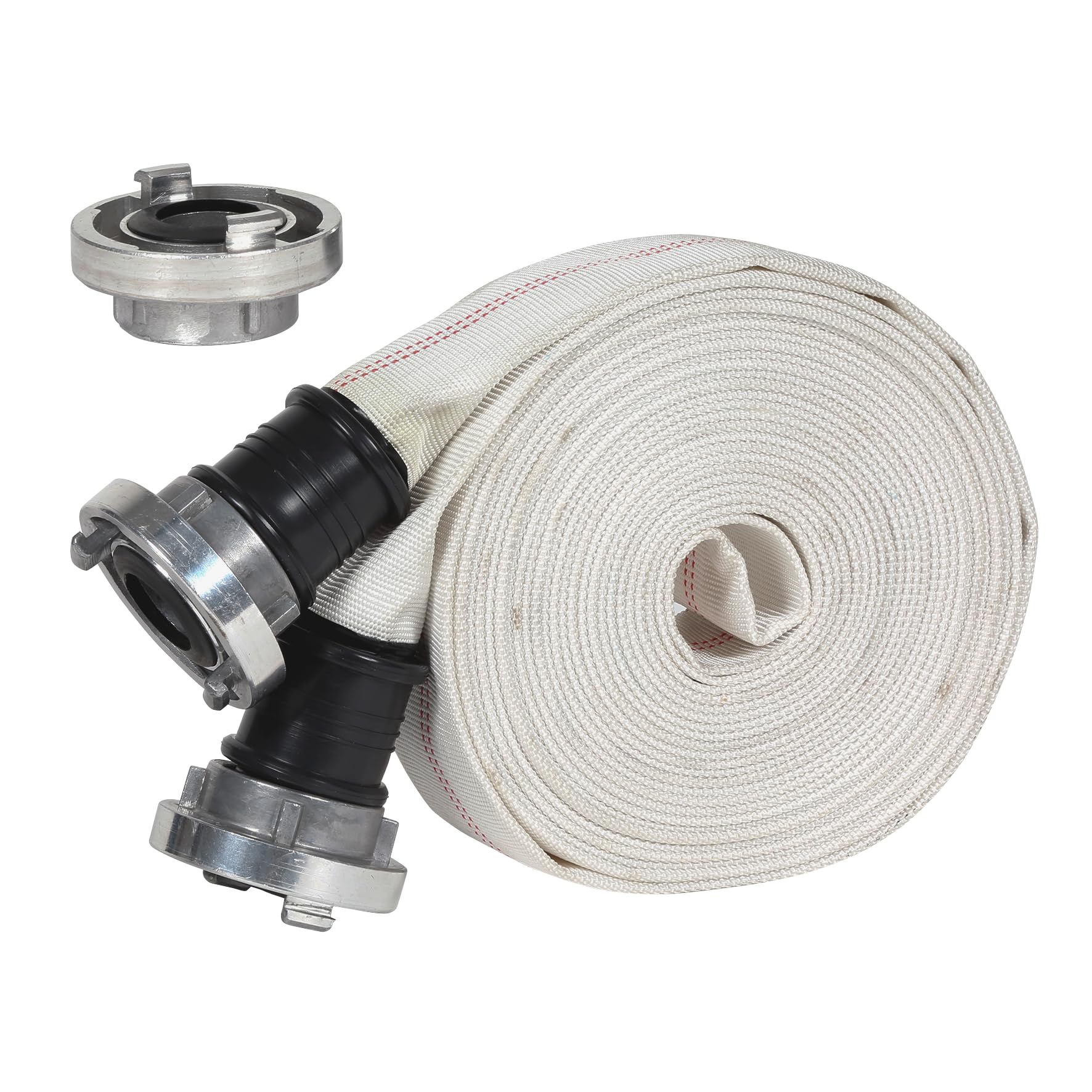 Original Einhell Druckschlauch 10 m mit Storz-Kupplung (Gewebeschlauch/Bauschlauch/Flachschlauch, inkl. 3x Schnellkupplung 1 1/2" IG auf Storz, Ø 38 mm, max. 10 bar)