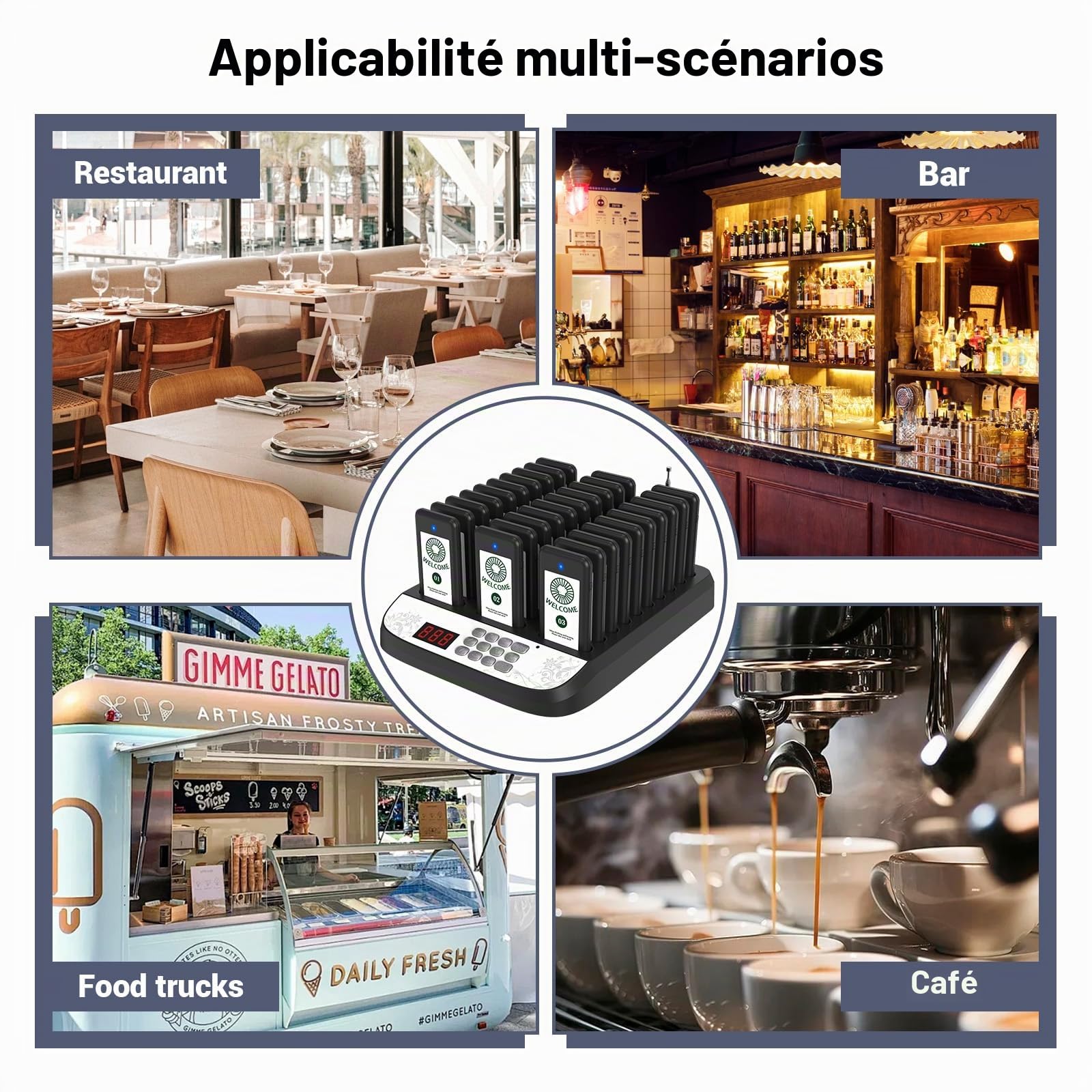 Bipeur Restaurant, 500 m bipper pour Restaurants, 30 Pagers | Bipper Restaurant pour le Respect de la Distanciation Sociale, Bipeurs étanches pour Food Trucks, Crèches, Cafés