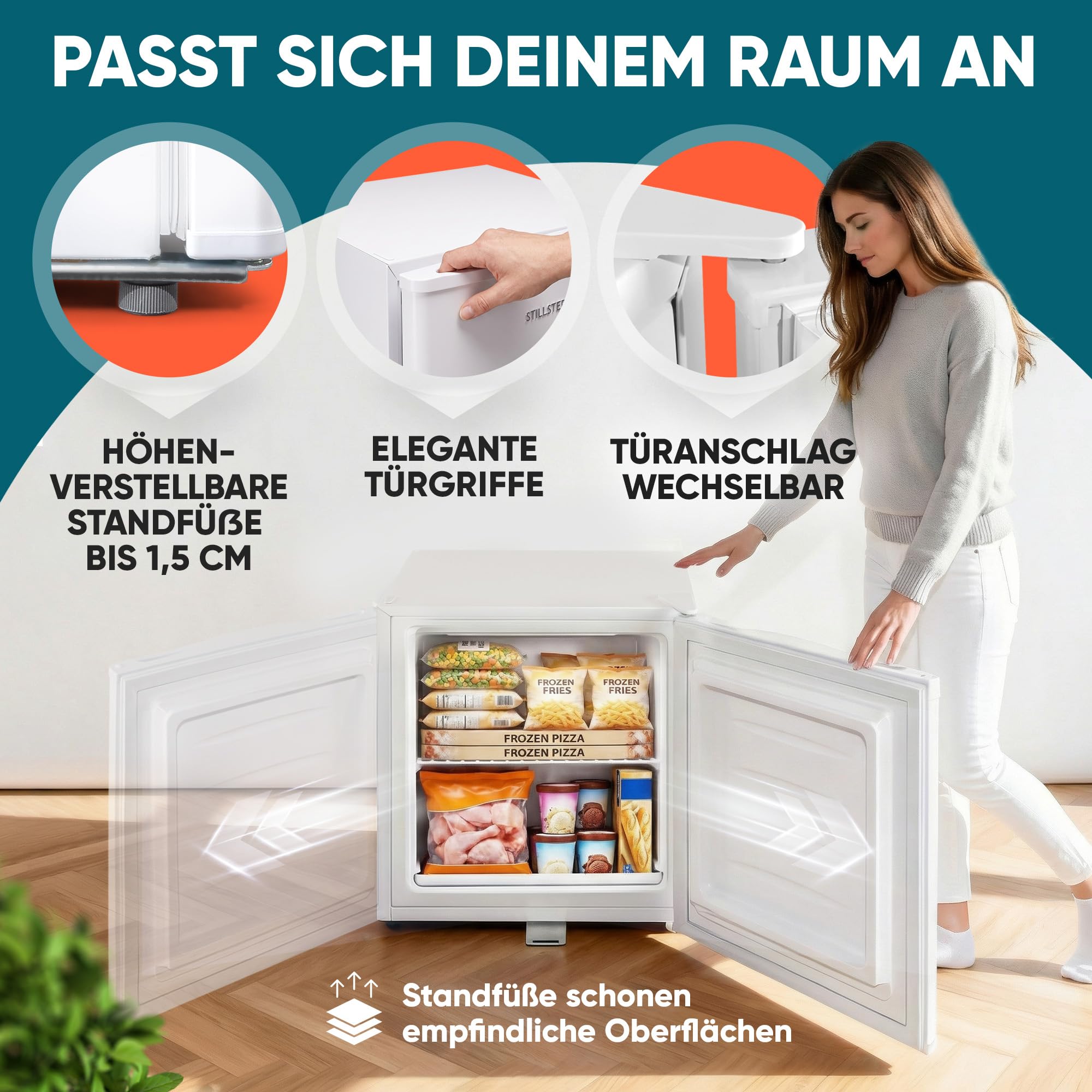 Stillstern Mini Gefrierschrank klein & leise 31L, Tiefkühltruhe mini Freezer -18°C mit Eiswürfelschale & Schloss, Türanschlag r./l., 4-Sterne Tiefkühlschrank klein Gefrierschränke Camping/Büro Weiß