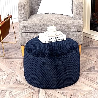 Asuprui Pouf Ottoman Unstuffed Ottoman Foot Rest No Filler Foot Stool 20x20x12 Inches Fuzzy Chair Floor Pouf Chair with Storage for Living Room Bedroom Navy Blue
