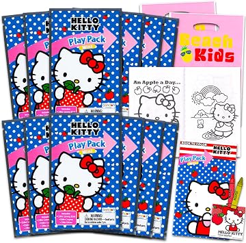 12 Pc Hello Kitty Mini Party Favors Set - Bundle with 12 Hello Kitty Play Packs | Mini Coloring Books, Stickers, and Goodie Bags Hello Kitty Birthday Party Supplies Decorations