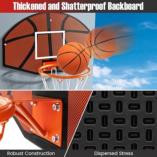 Miniatura 4 de GYMAX Mini aro de baloncesto, aro de baloncesto portátil montado en la pared con tablero inastillable y red para todo tipo de clima, accesorios de