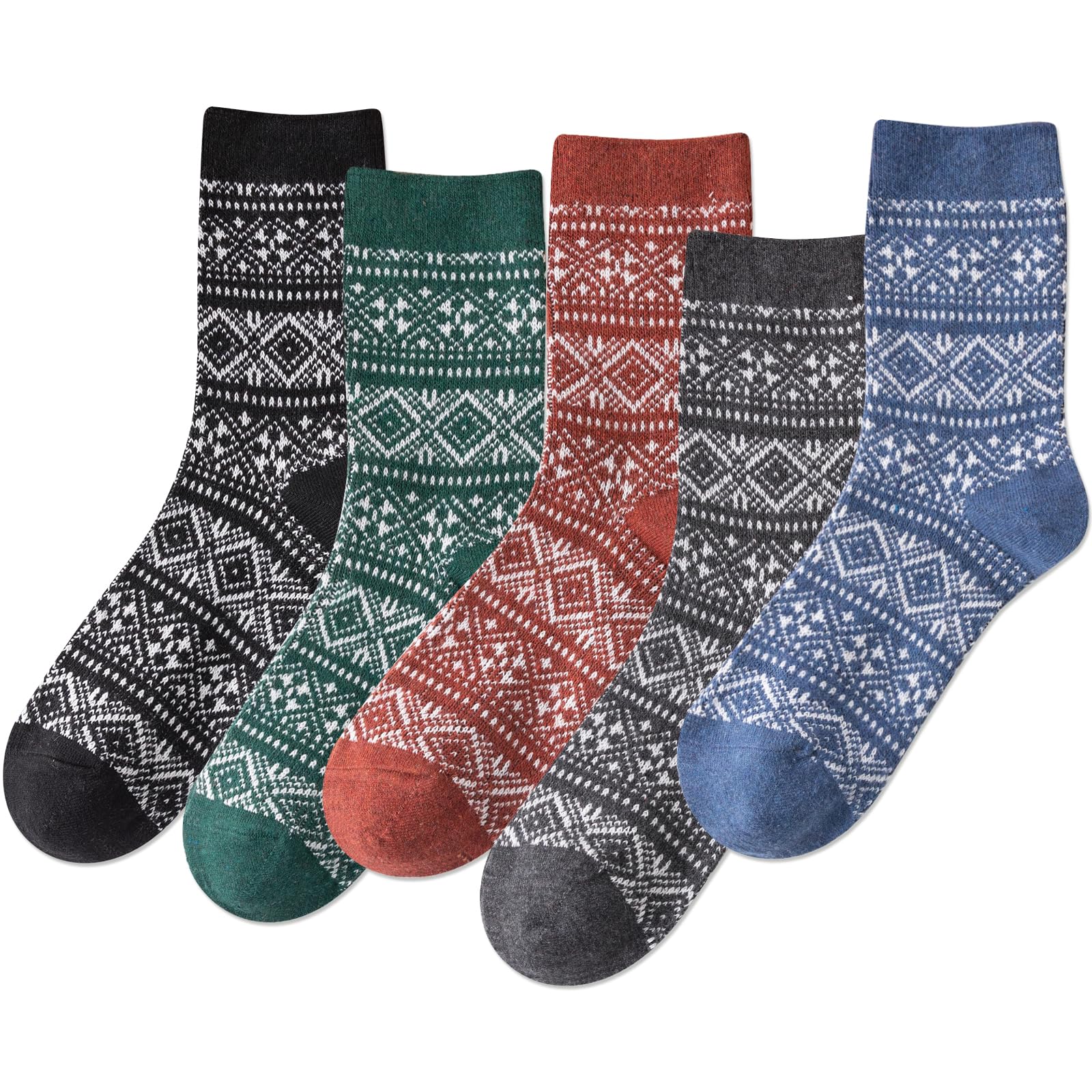 IIG 3-6 Pairs Men Dress Cotton Socks Funky Colorful Pattern Wool Crew Socks