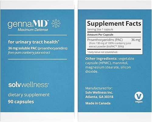 Miniatura 2 de Solv Wellness GennaMD - Máxima defensa de la infección urinaria - 36 mg de PAC soluble de extracto de jugo de arándano 100% - La concentración más