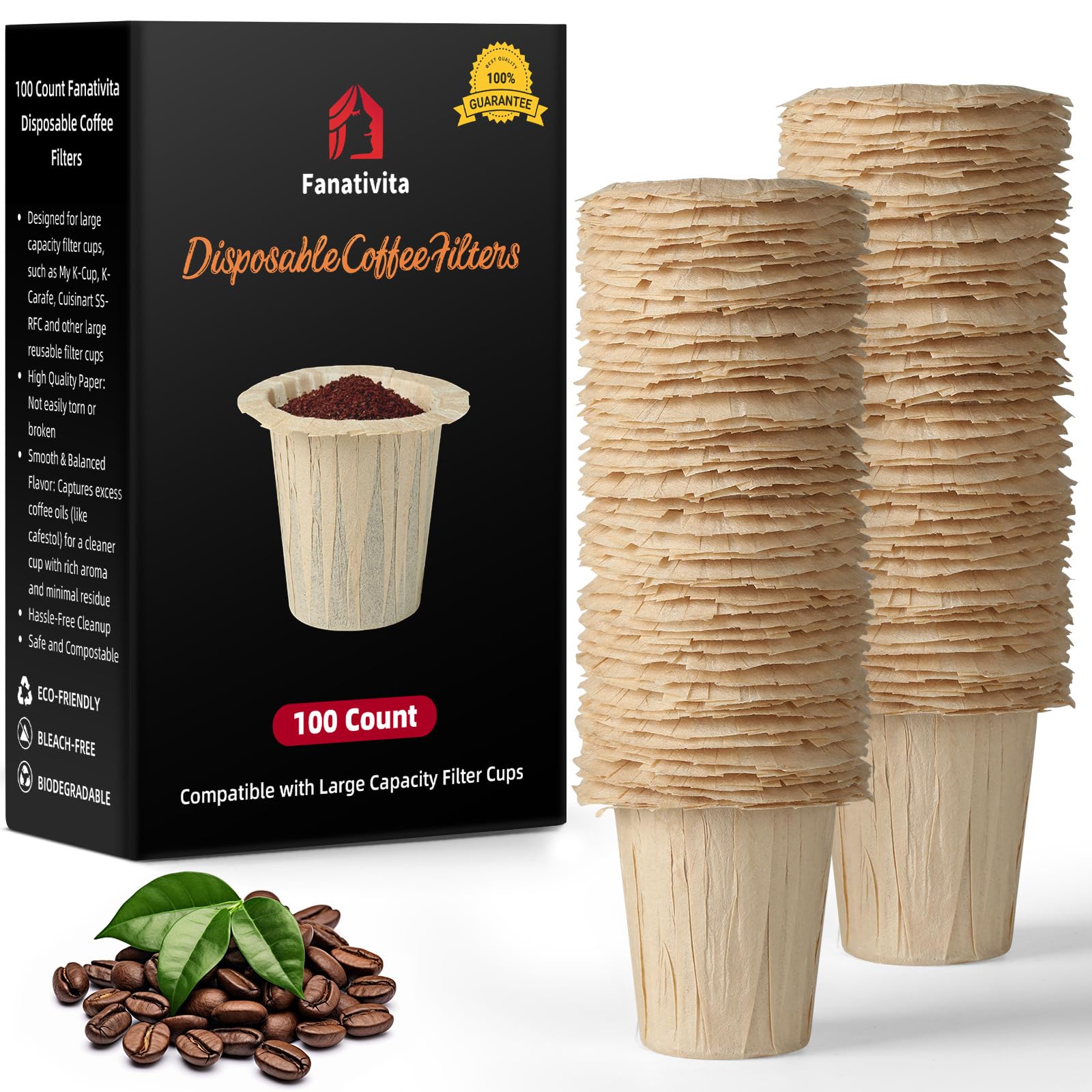 Disposable Coffee Filters (2.1" H) for My K-Cup, K-Carafe, Cuisinart SS-RFC and Other Large Reusable Filter Cups (Unbleached 100 Count)