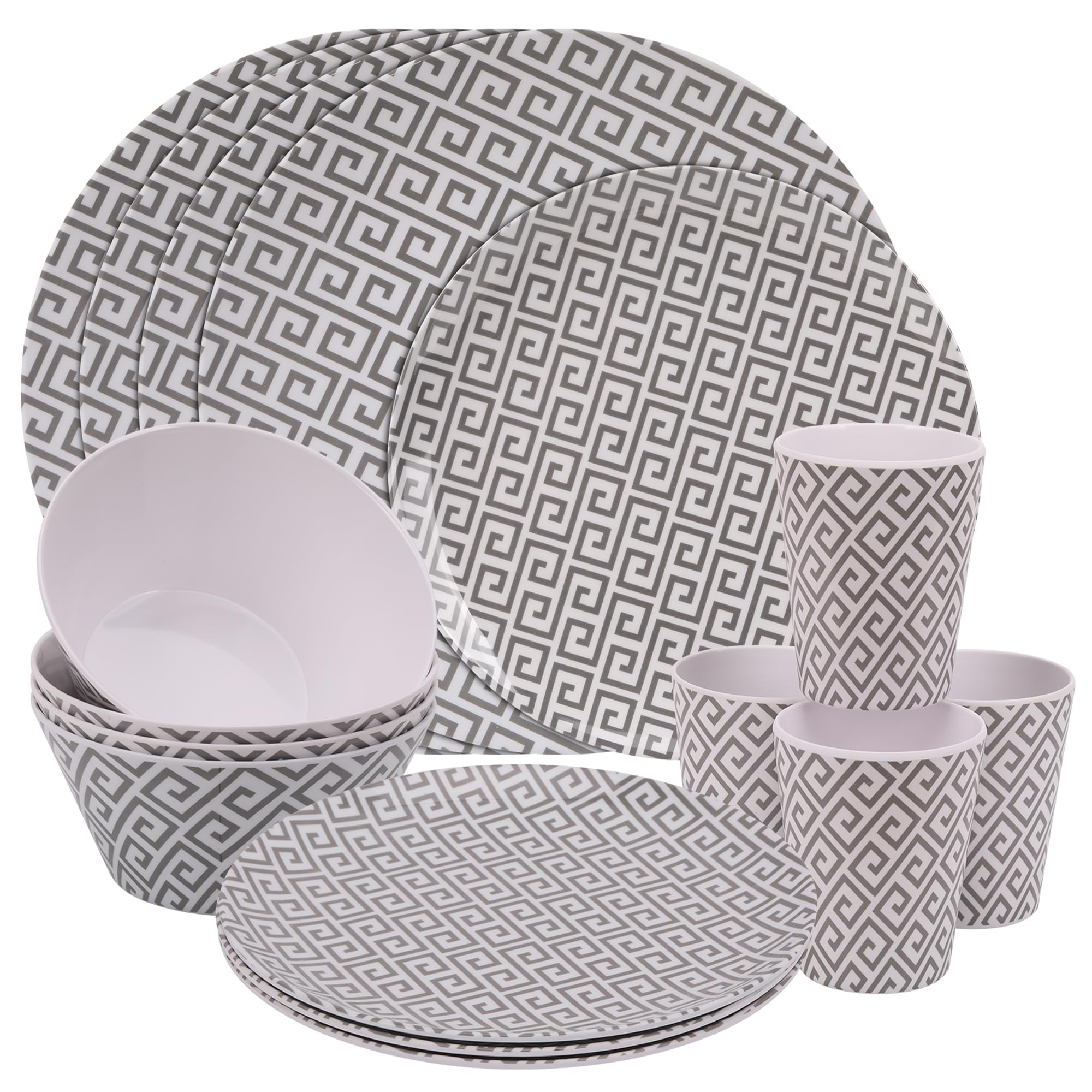 WedDecor 16Pcs Melamine Dinnerware Sets for 4 People for Indoor Outdoor BBQ Garden Picnic or Camping Use, Durable and Lightweight Melamine Dinner Set with Geometric Design Plate Bowl & Cups โ image 1