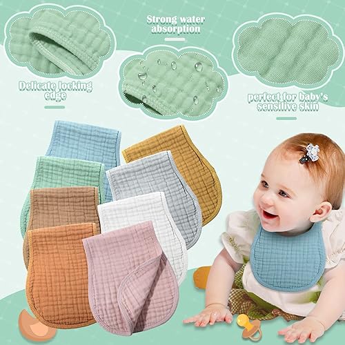 Miniatura 4 de Frienda - Toallitas de muselina para bebé, 8 unidades, de 10 x 20 pulgadas; toallas de muselina de algodón, multicolor; con 4 capas absorbentes;