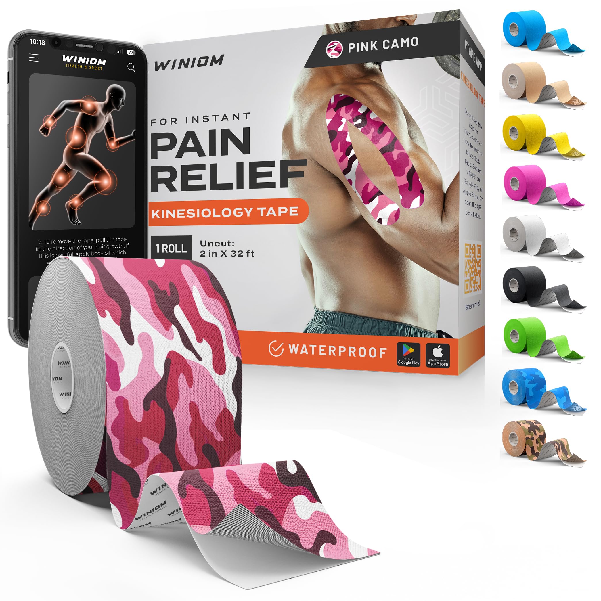 Kinesiology Tape-Incredible Support for Athletic Sports and Recovery + Free Taping Guide-Uncut 2 inch 32 feet Roll (Wild Pink Camo + Free Taping Guide