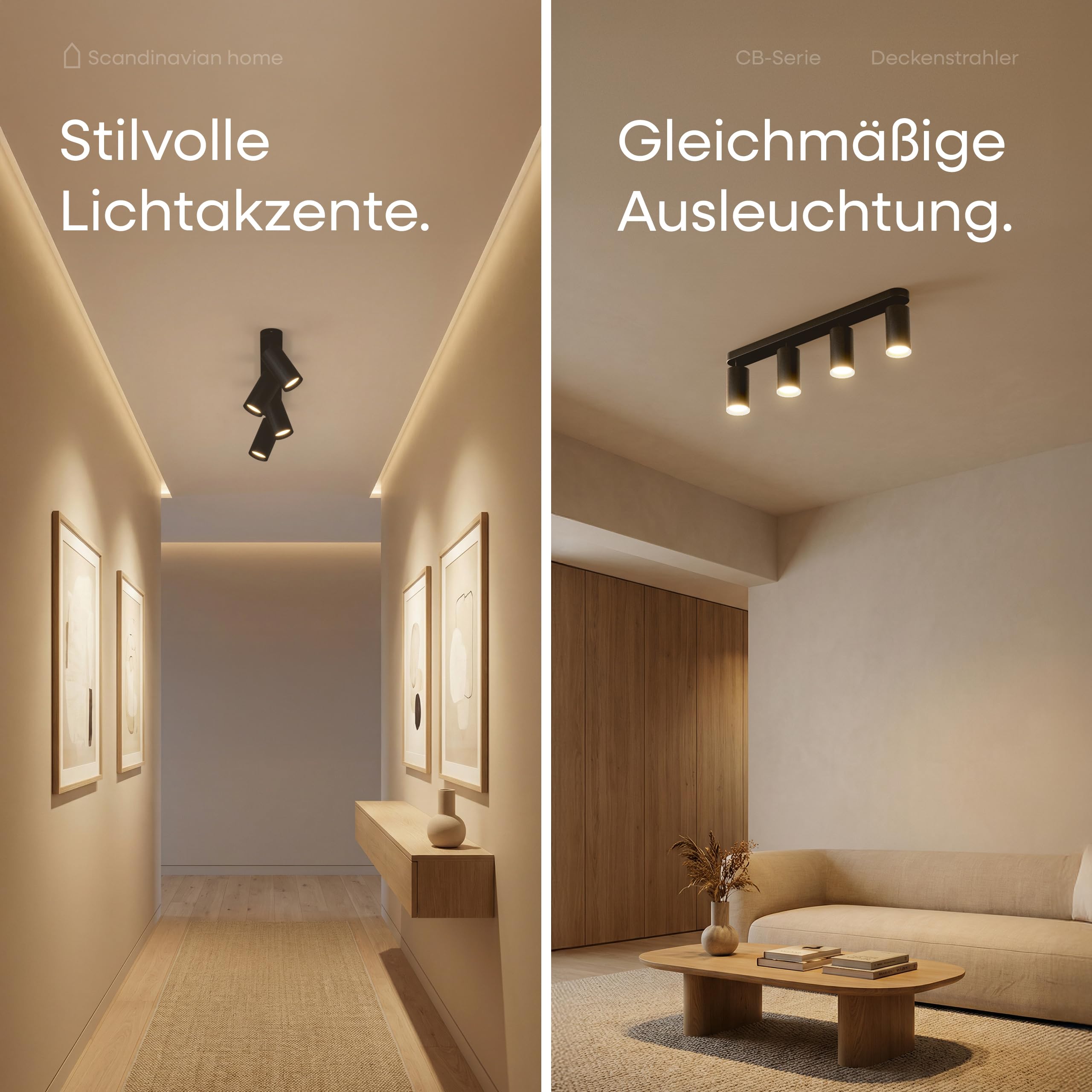 Scandinavian home Deckenstrahler 4-flammig GU10 Deckenlampe 360° Schwenkbar Blendfrei Flach Matt Schwarz
